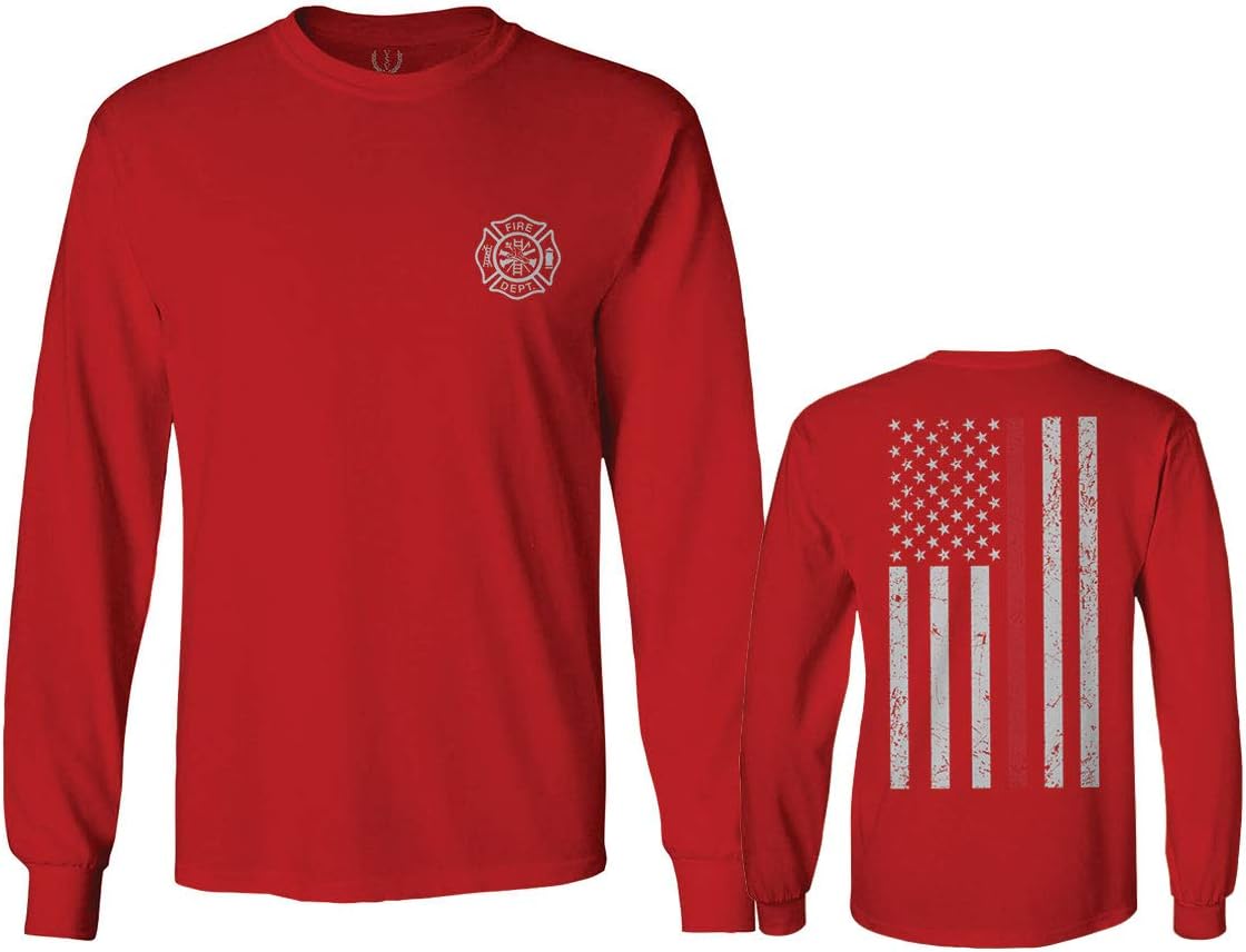 0058. American Flag Thin Red Line Firefighter Support Seal Long Sleeve Men's - Red