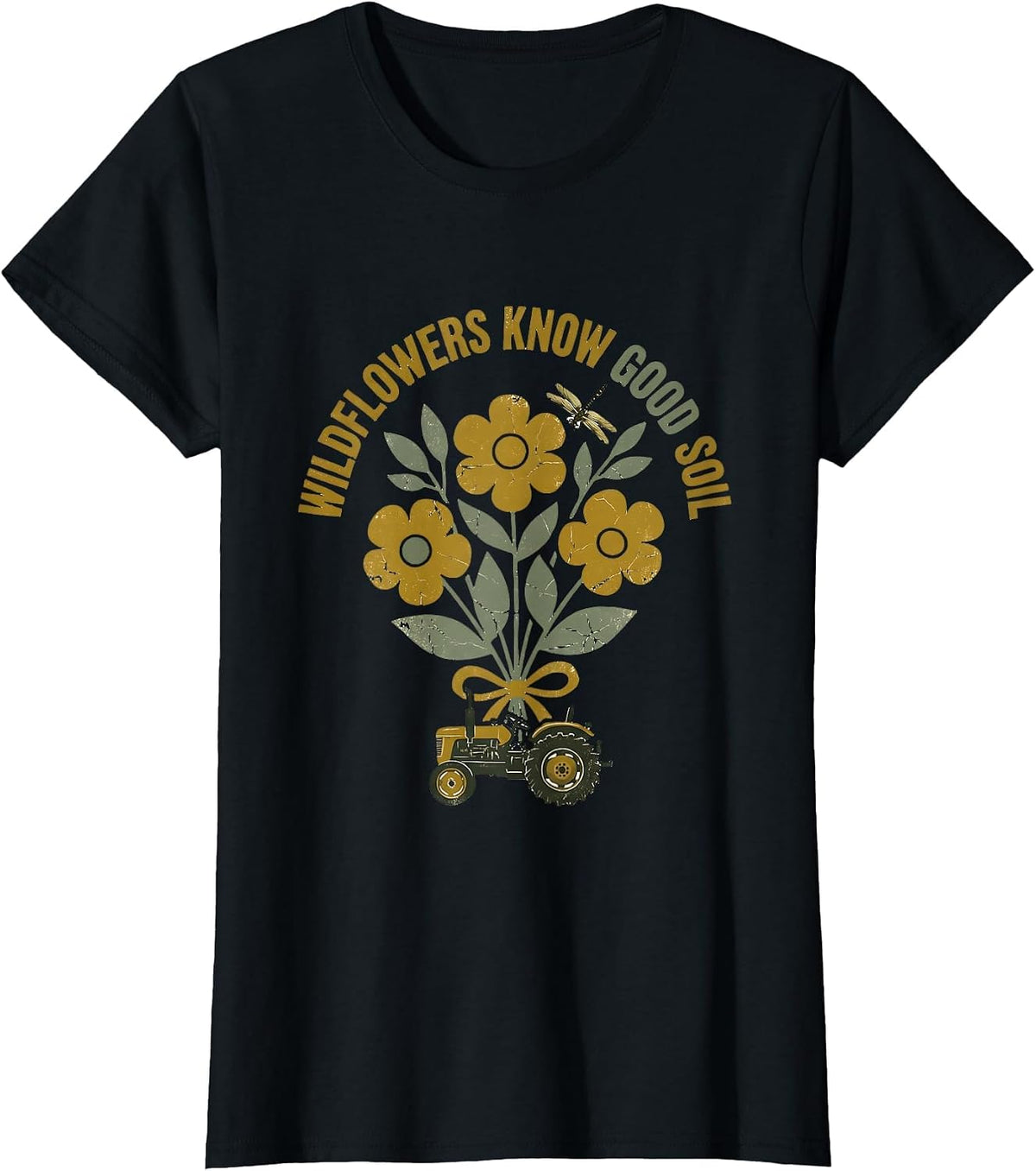 Wildflowers Know Good Soil Farmer Botanical Design T-Shirt - Black