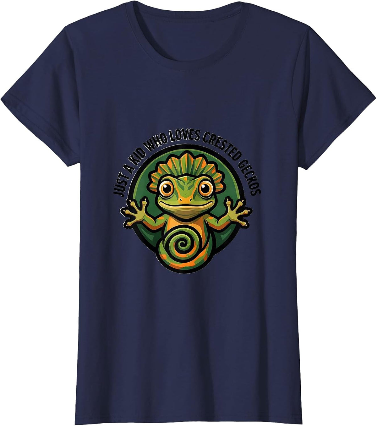 Women's Just A Kid Who Loves Crested Geckos Funny Reptile Lover T-Shirt - Navy Blue