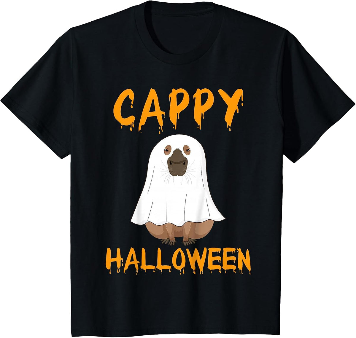 Cappy Halloween Funny Capybara Ghost T-Shirt - Black
