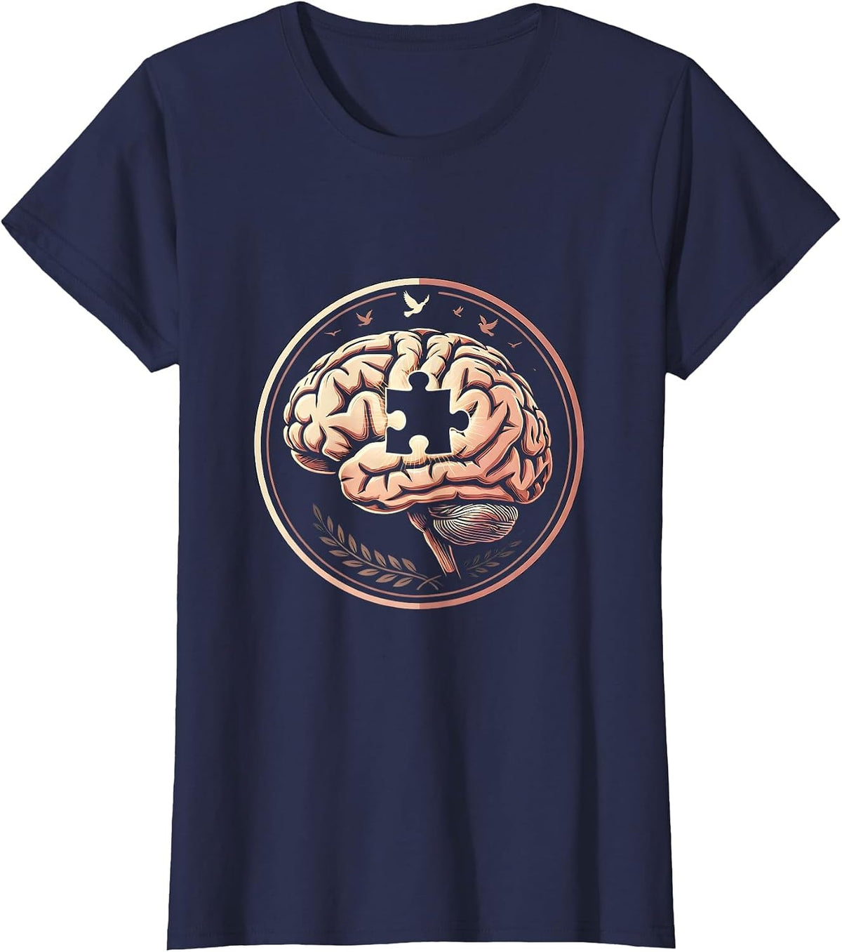 Women's Special Education Brain Puzzle Piece Glowing Art T-Shirt - Navy Blue