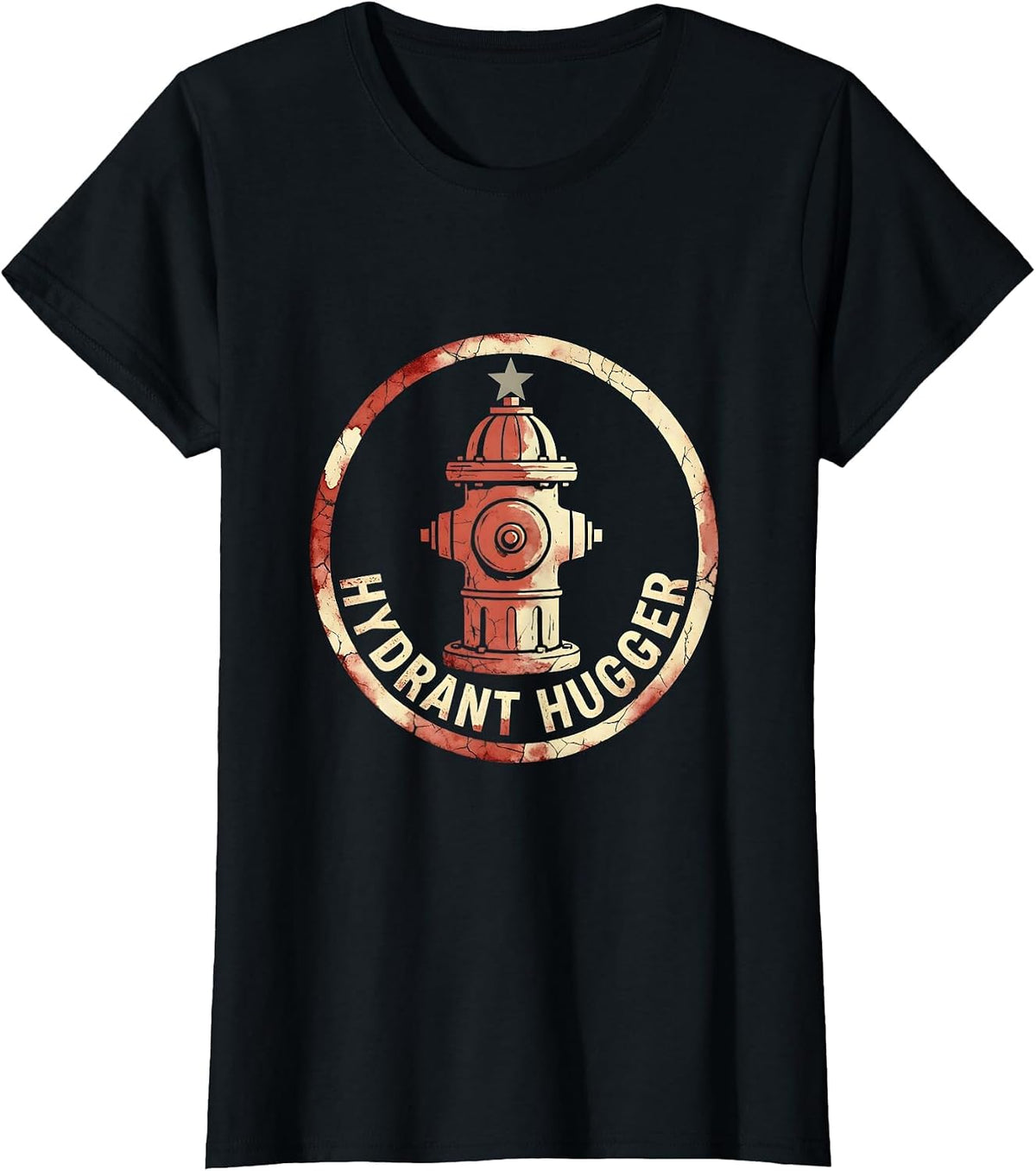 Hydrant Hugger Funny Firefighter Design T-Shirt - Black