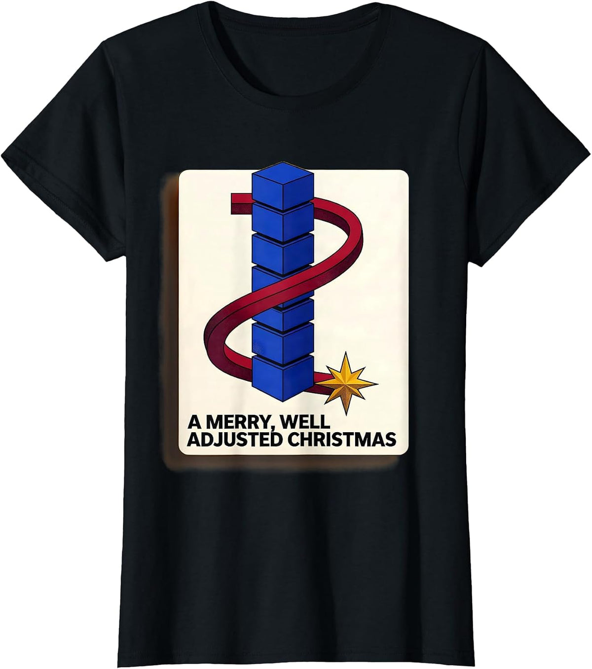 A Merry Well Adjusted Christmas Geometric Chiropractor Humor T-Shirt - Black