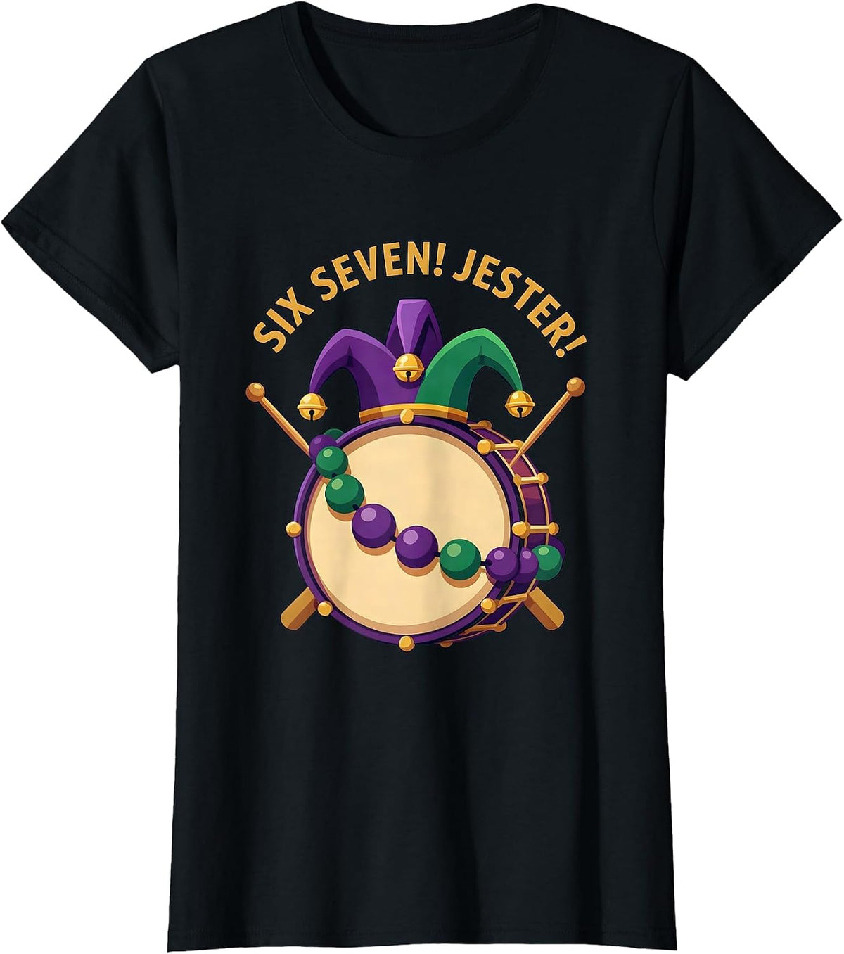 Women's Six Seven! Jester Mardi Gras Carnival Meme Kids Humor T-Shirt - Black