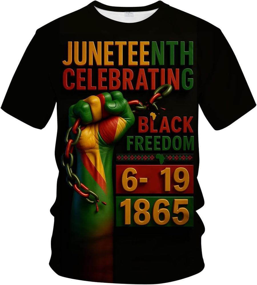 Novelty Men's Juneteenth T-Shirt Novelty Short Sleeve Crewneck Tee Shirt - Red