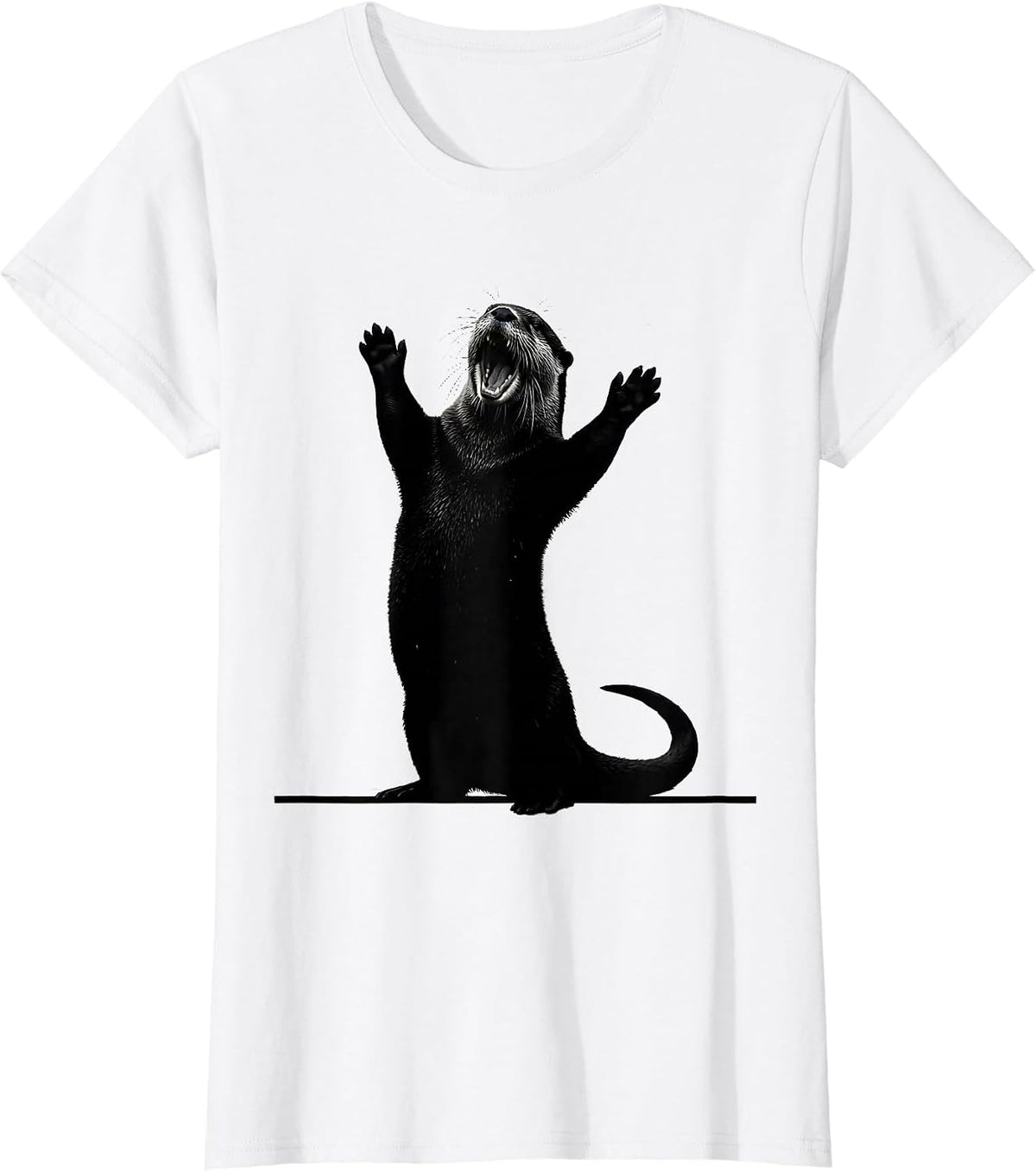 Otter Yawn Silhouette Funny Otter Lover Gift T-Shirt - White