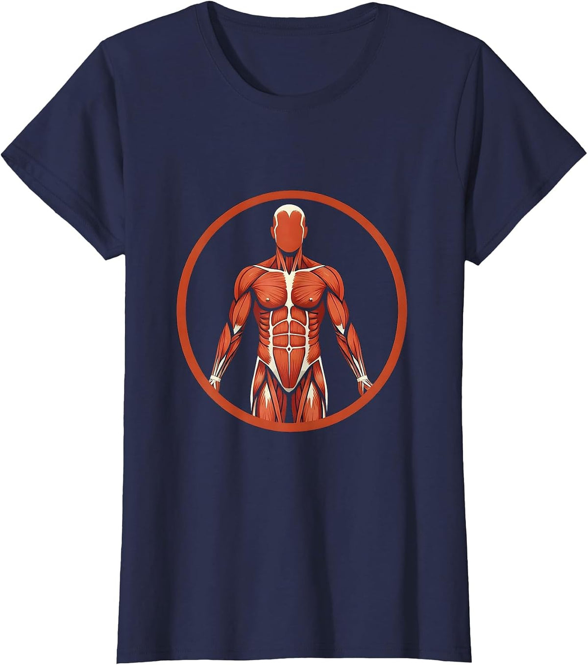 Women's Human Muscle Map Anatomy Physical Therapy Art T-Shirt - Navy Blue