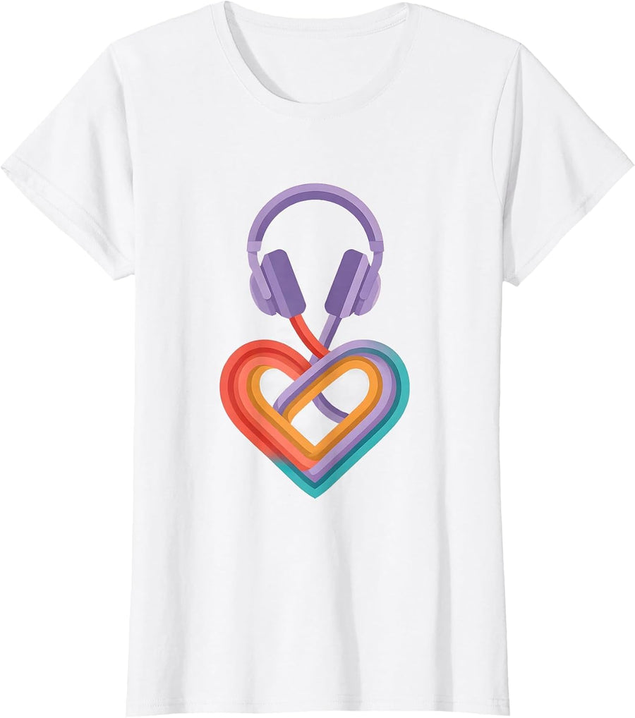Women's Autism Awareness Headphone Heart Graphic T-Shirt - White