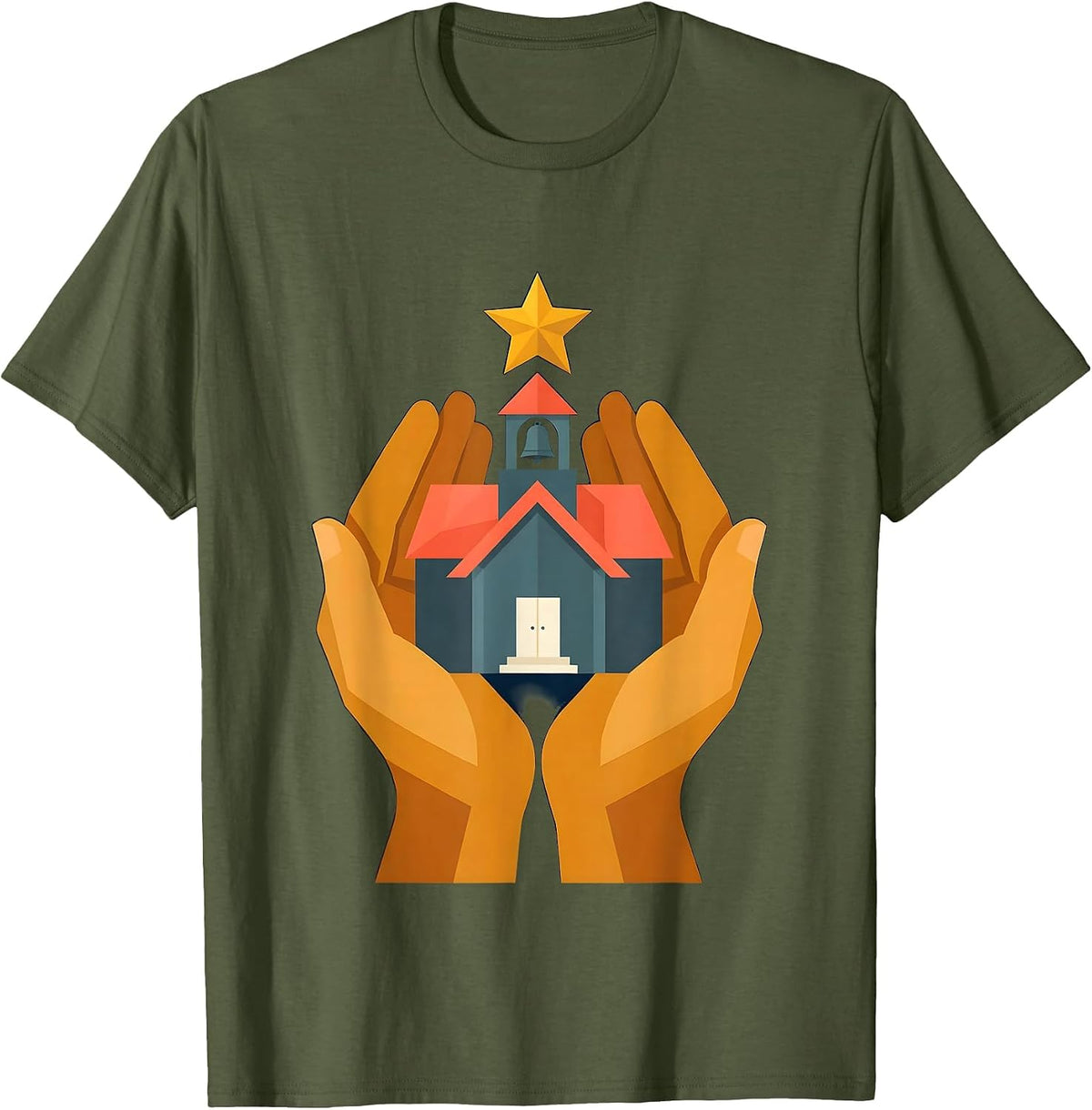 Special Education Teacher Glowing Schoolhouse Design T-Shirt - Olive Green