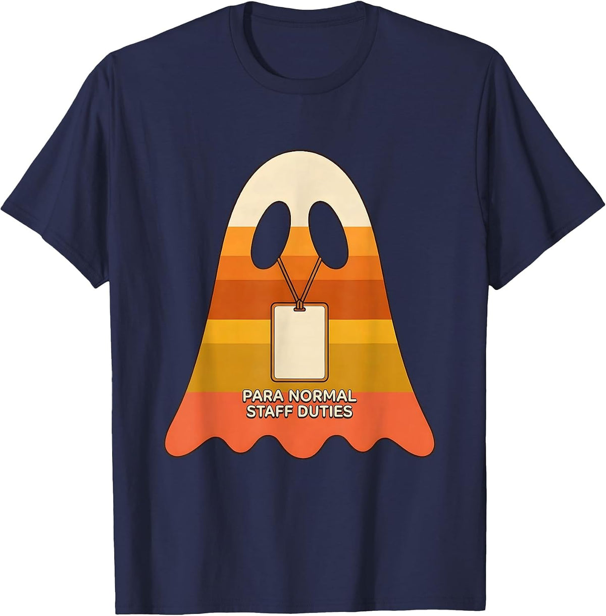 Men's Para Normal Staff Duties Retro 70s Paraeducator Halloween T-Shirt - Navy Blue