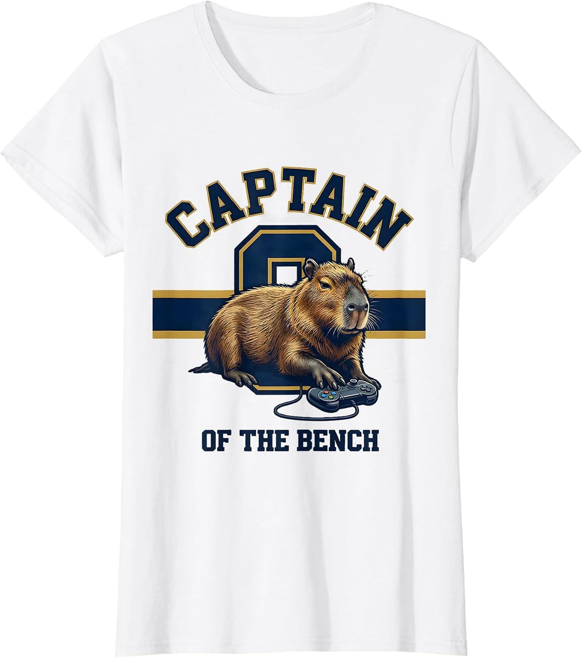 Captain of the Bench Funny Capybara Gamer Meme Humor T-Shirt - White
