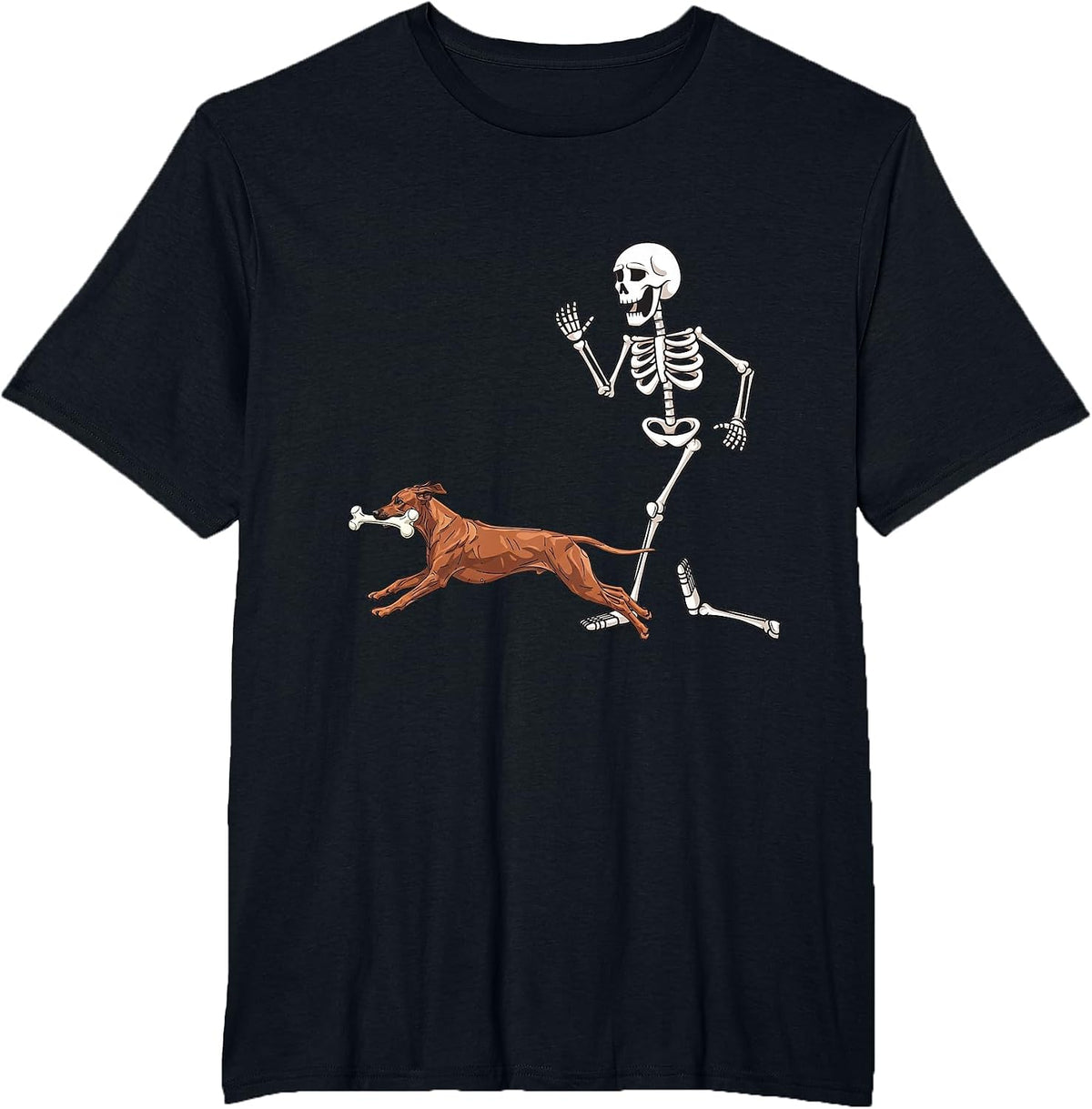 Funny Halloween Rhodesian Ridgeback and Skeleton T-Shirt - Black