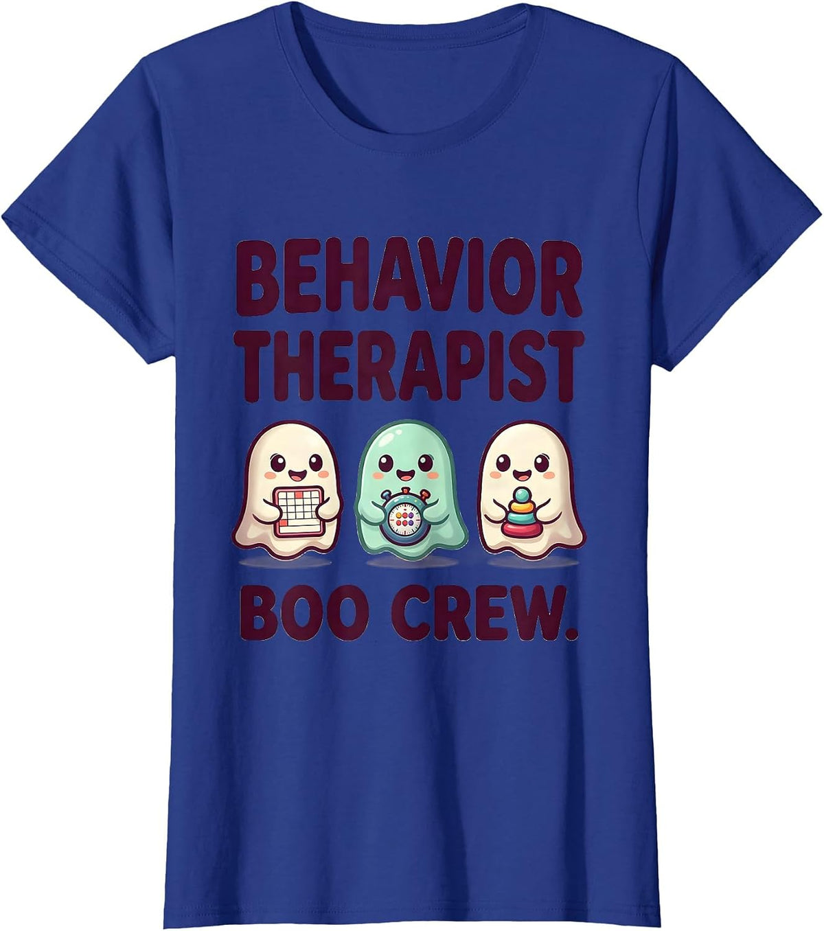 Women's Behavior Therapist Boo Crew Cute Kawaii Ghost Halloween T-Shirt - Royal Blue