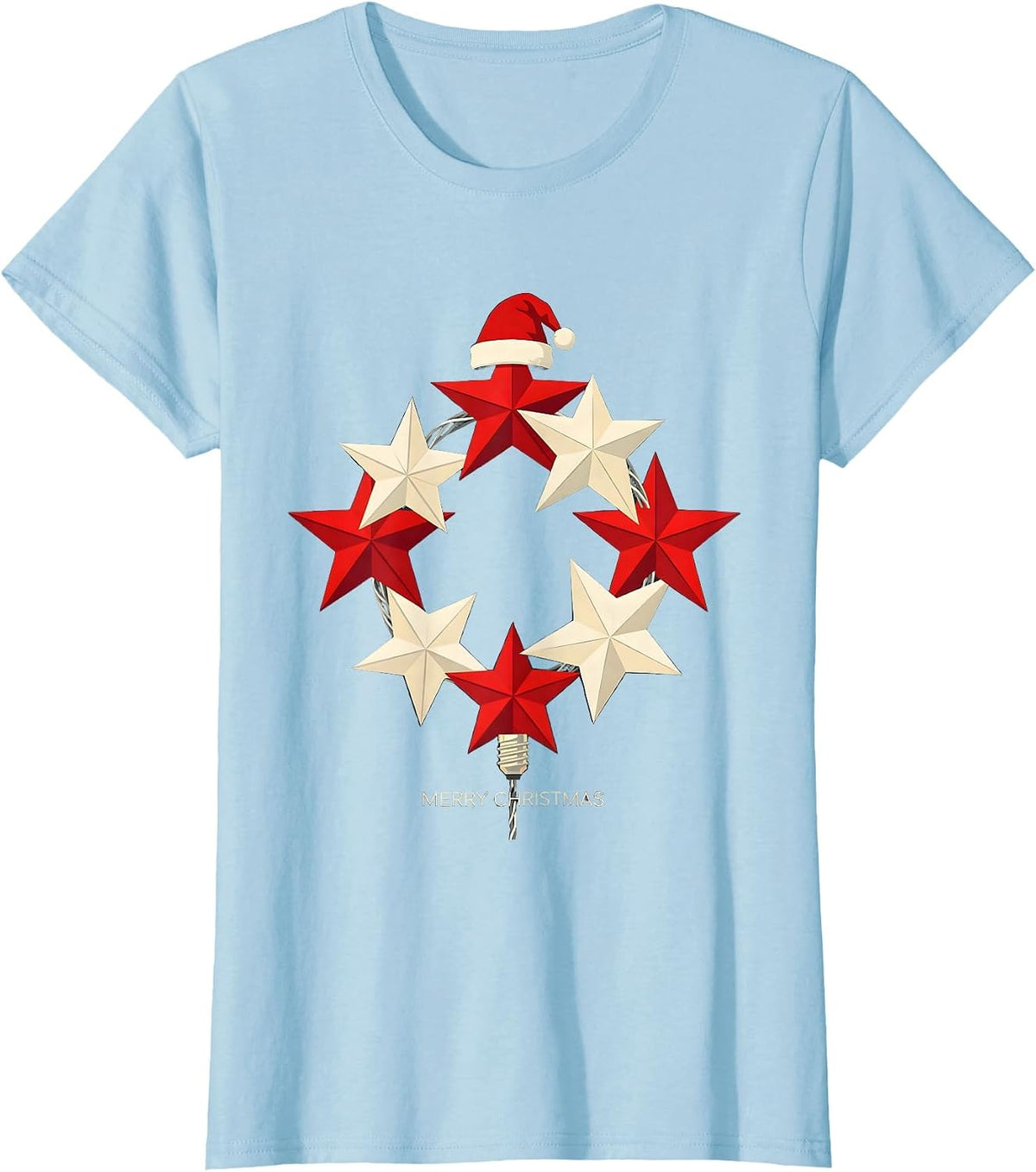 Merry Christmas Santa Hat Family Matching Holiday Pajama Set T-Shirt - Baby Blue