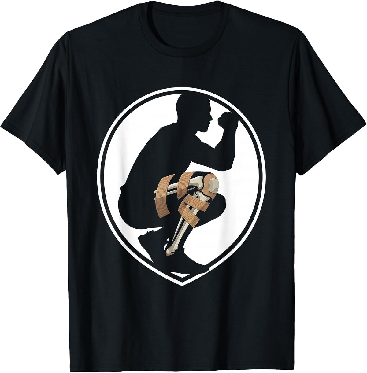 Men's Physical Therapy Wrapped Knee Weightlifter Graphic T-Shirt - Black
