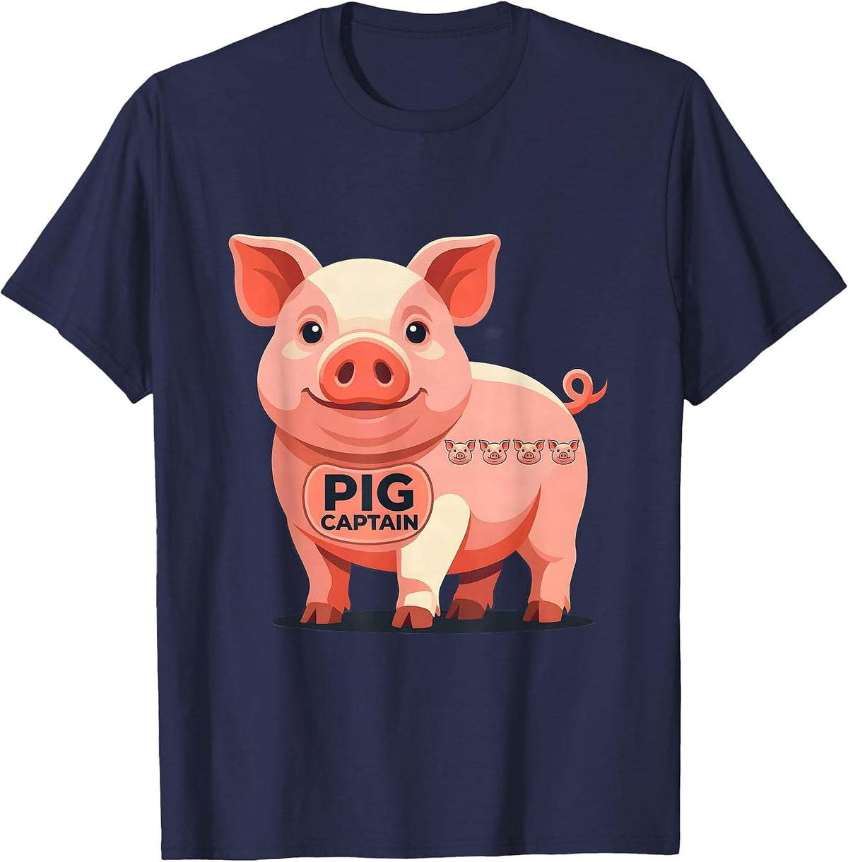 Pig Captain Funny Pig Lover Halloween Costume Humor T-Shirt - Navy Blue