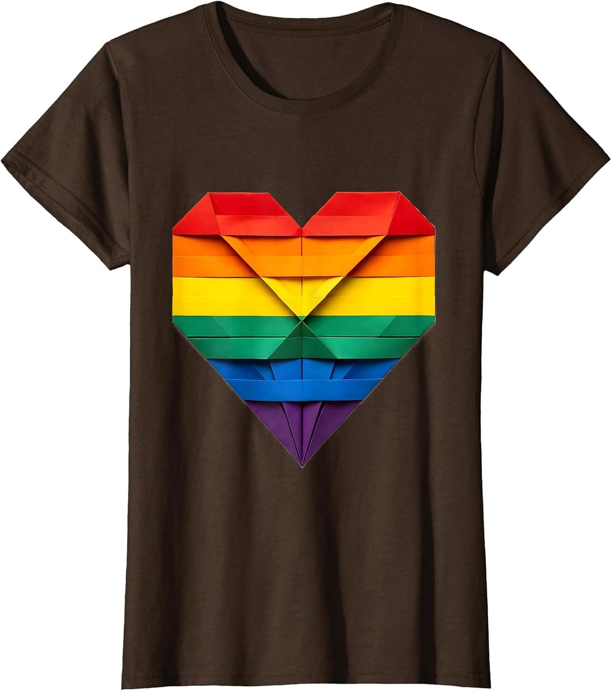 Women's Pride Flag Heart Illustration LGBTQ Love Design T-Shirt - Brown