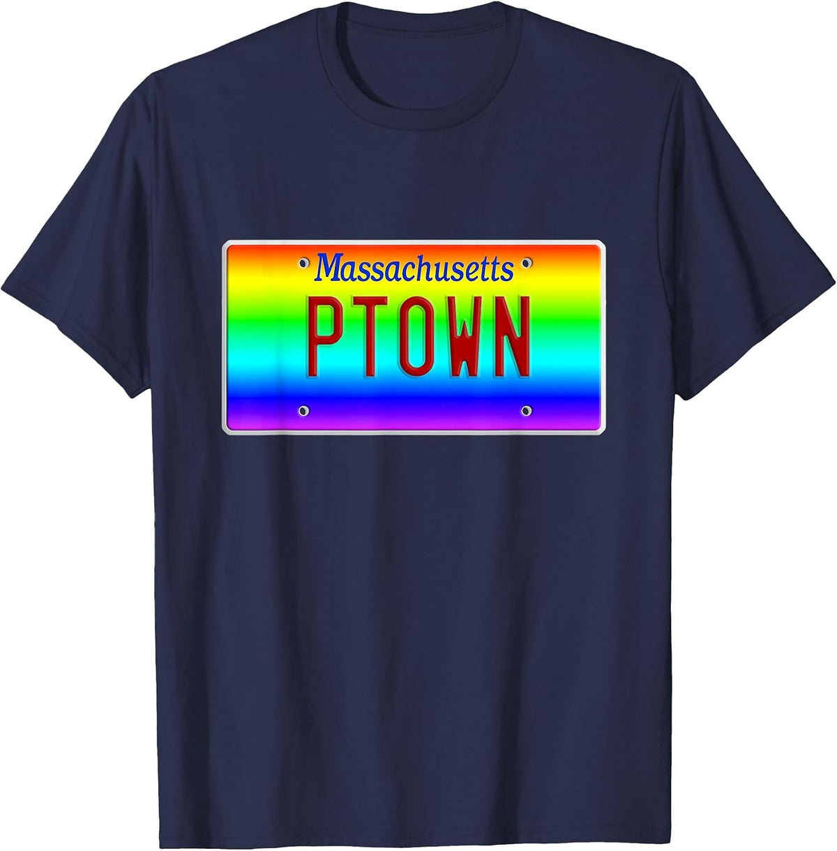 PTown Provincetown Cape Cod Massachusetts LGBT Rainbow Pride T-Shirt - Navy Blue