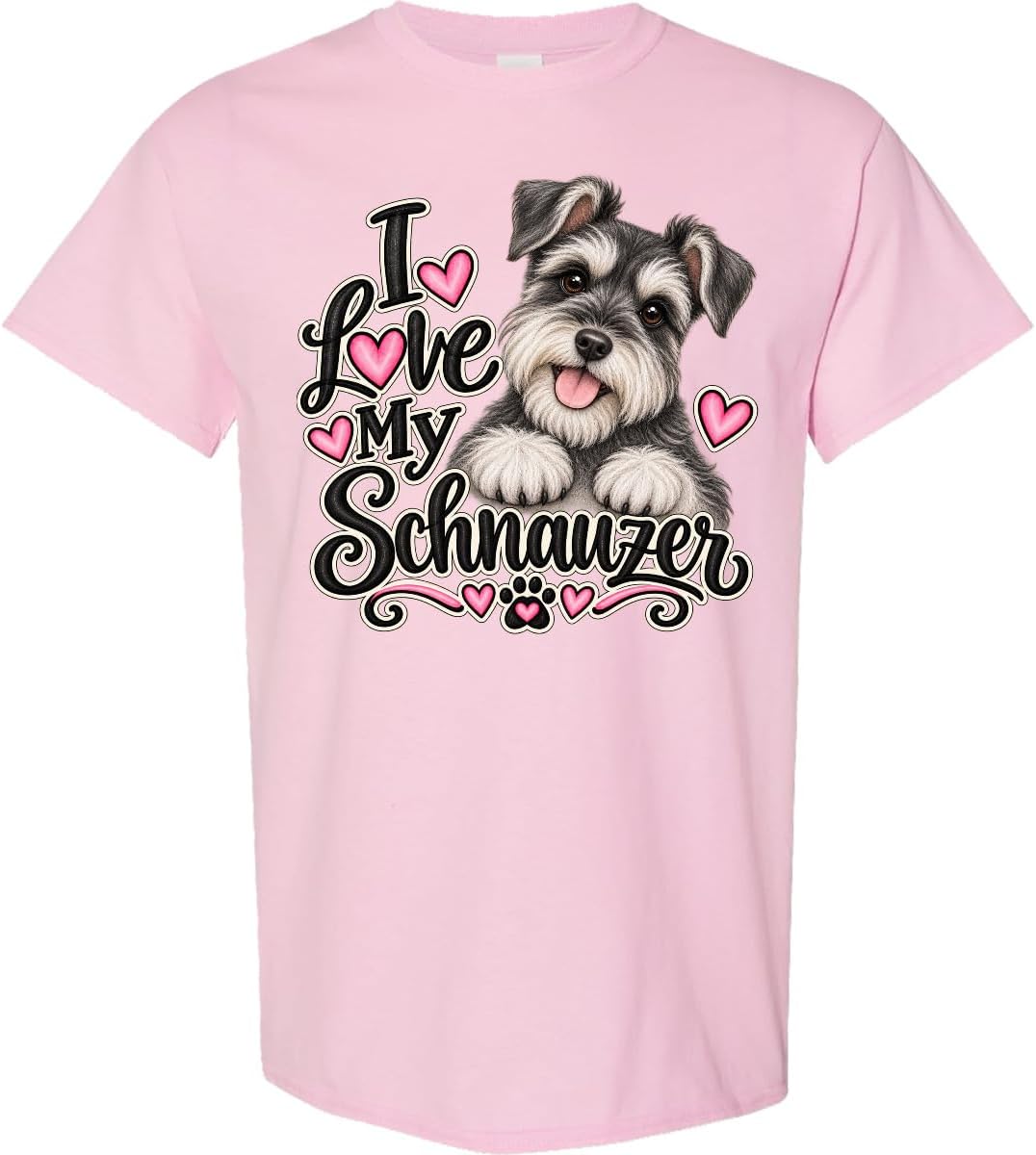 inktastic I Love My Schnauzer Adult T-Shirt - Pink