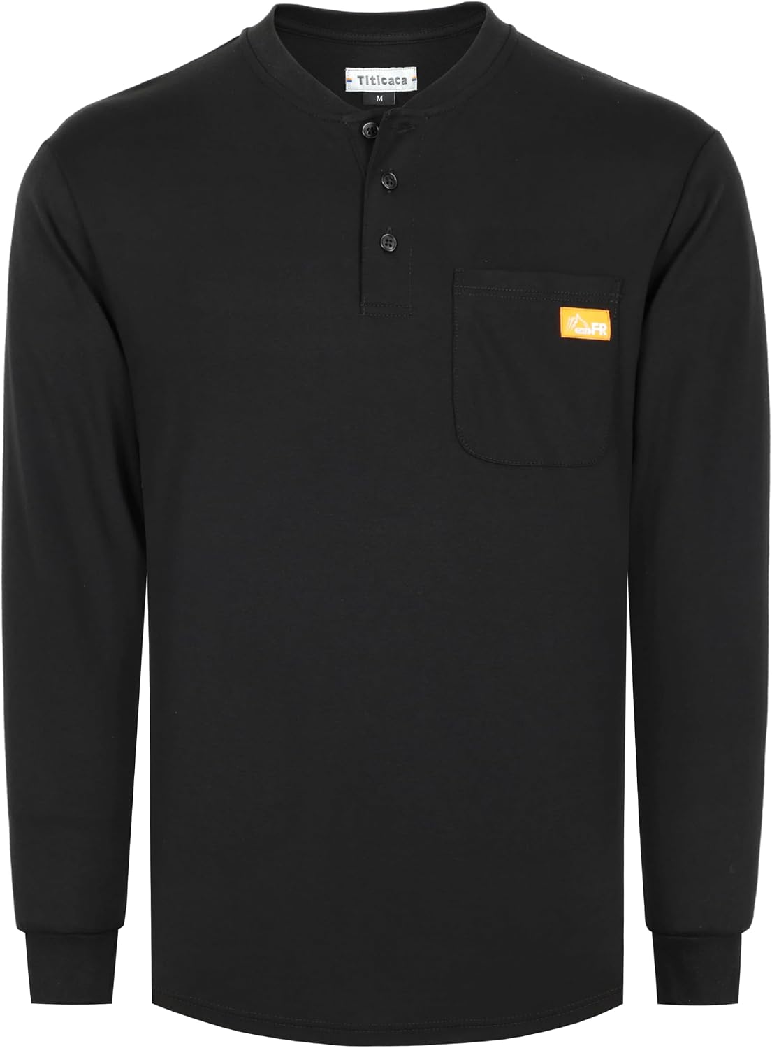 Titicaca FR T-Shirt for men 5.5oz Lightweight Henley Summer Tees CAT2 100%C - Black