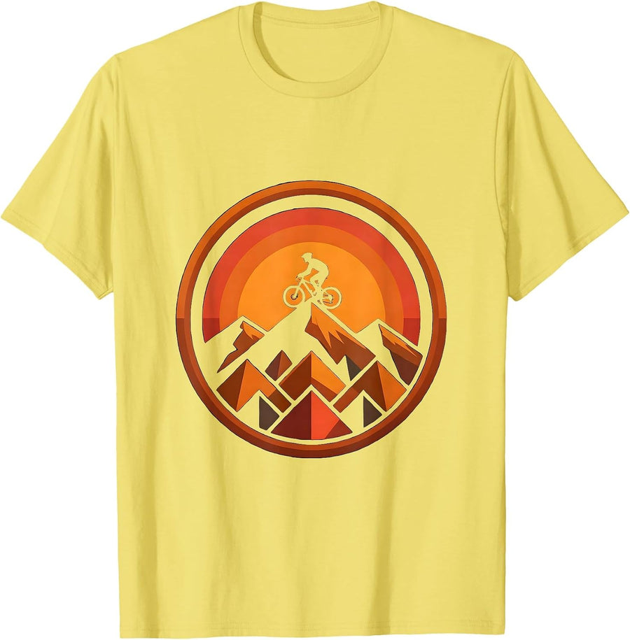 Men's Cyclist Silhouette Mountain Sunset Graphic T-Shirt - Lemon Yellow