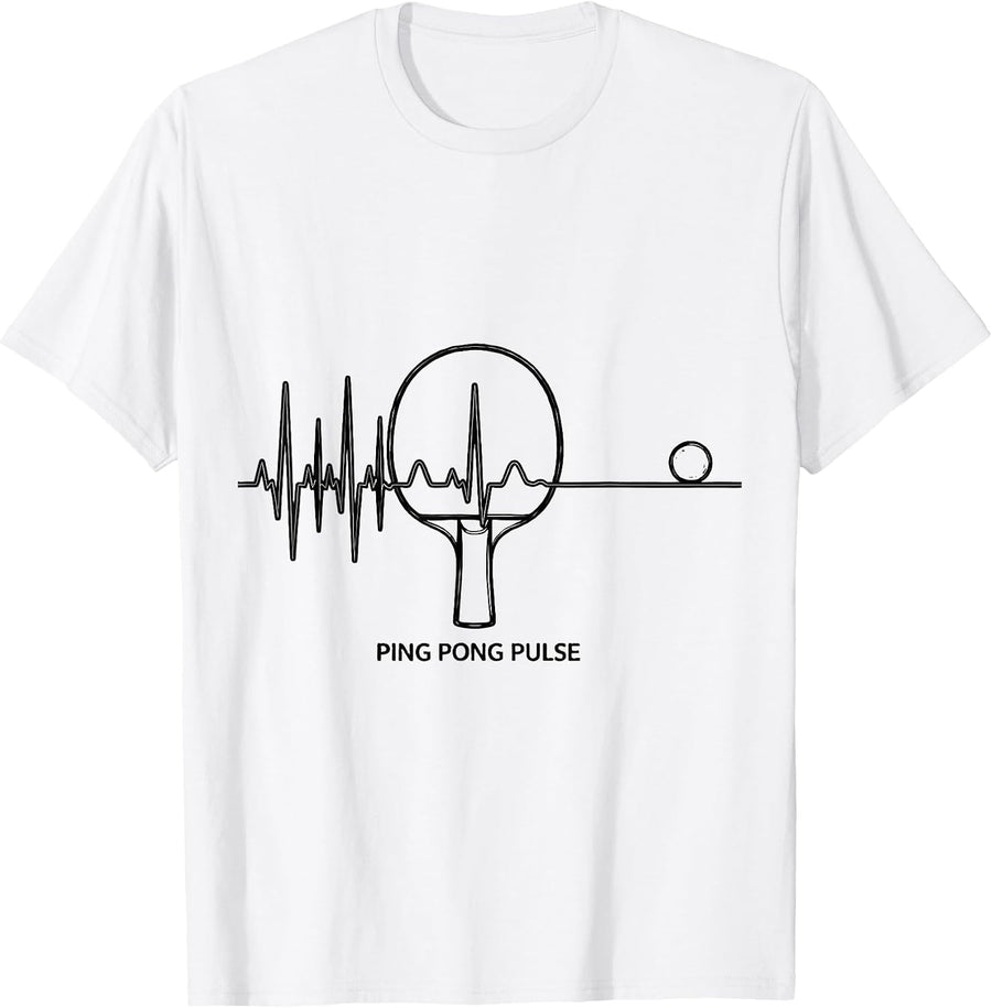 Men's Ping Pong Pulse Line Art EKG Heartbeat Pulse Hobbyist Gift T-Shirt - White