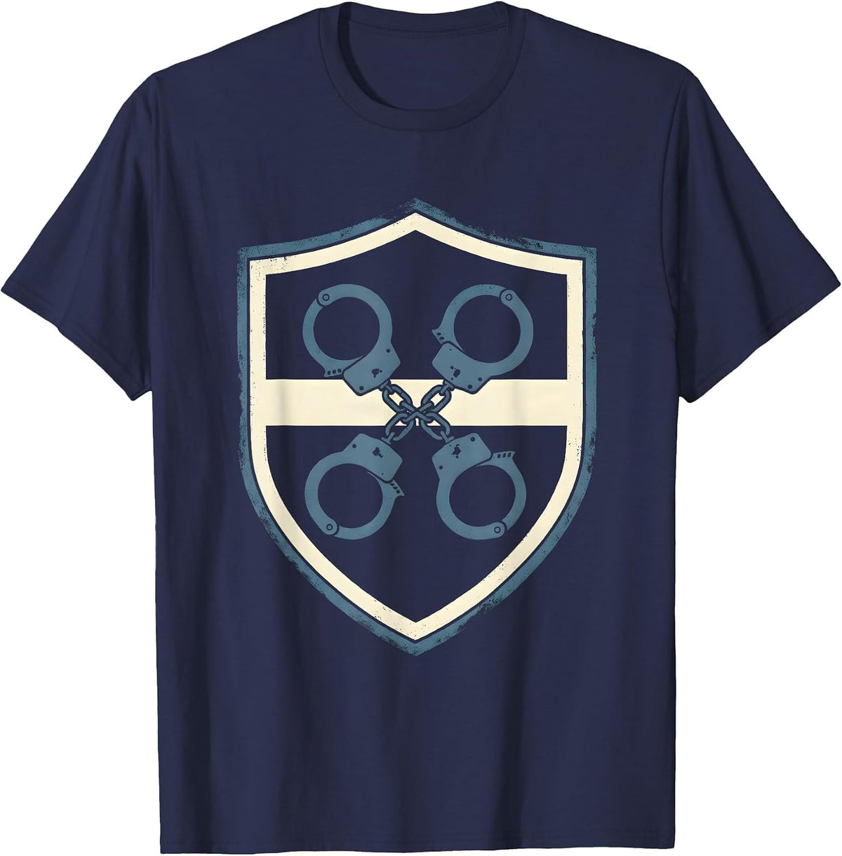 Thin Blue Line Handcuffs Graphic Design T-Shirt - Navy Blue