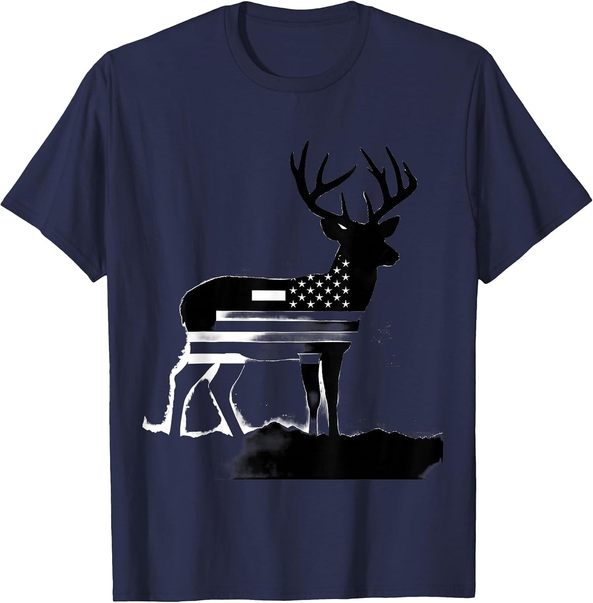 Men's Standing Whitetail Buck Silhouette Deer Hunting Dad T-Shirt - Navy Blue