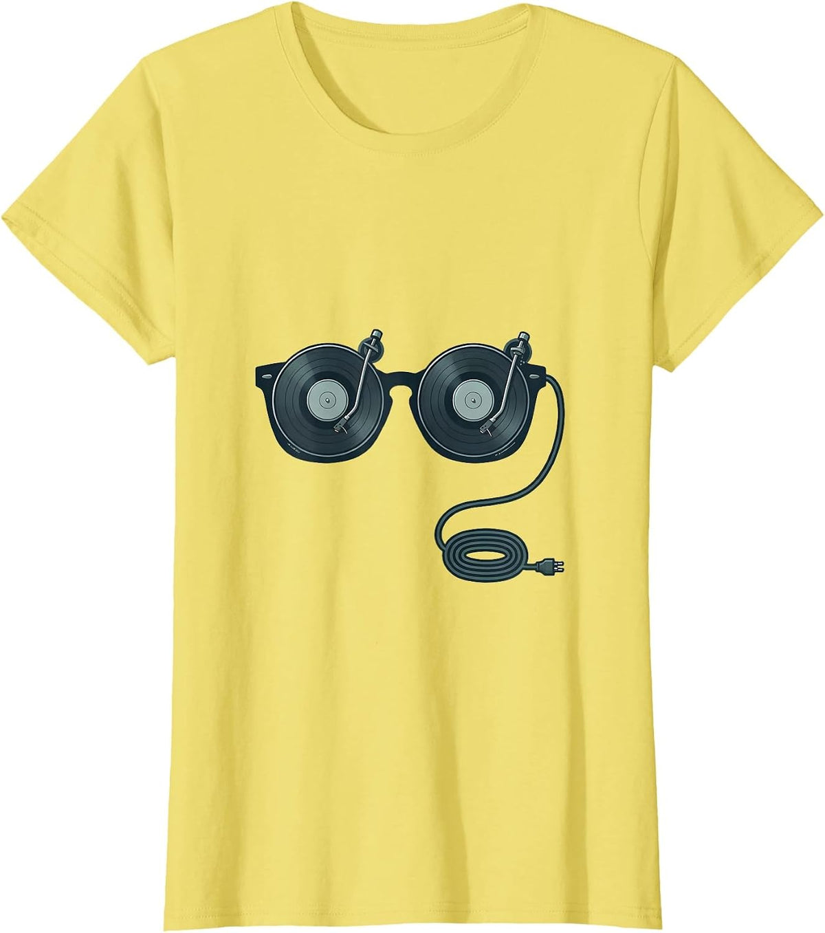 Women's Turntable Glasses Minimalist EDM Rave Music Lover T-Shirt - Lemon Yellow