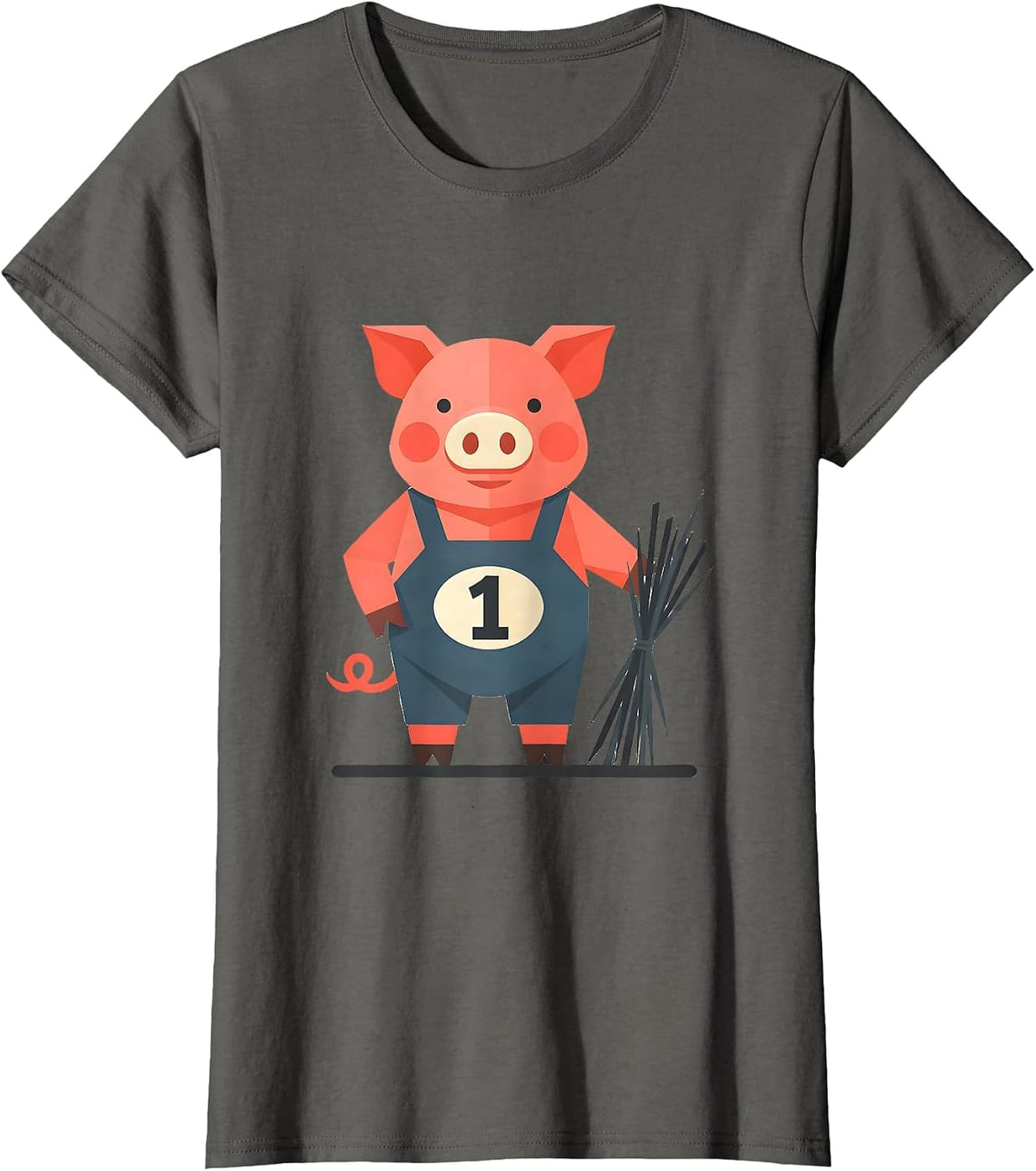 Women's 1 Funny Pig Lover Halloween Costume Humor T-Shirt - Asphalt Grey