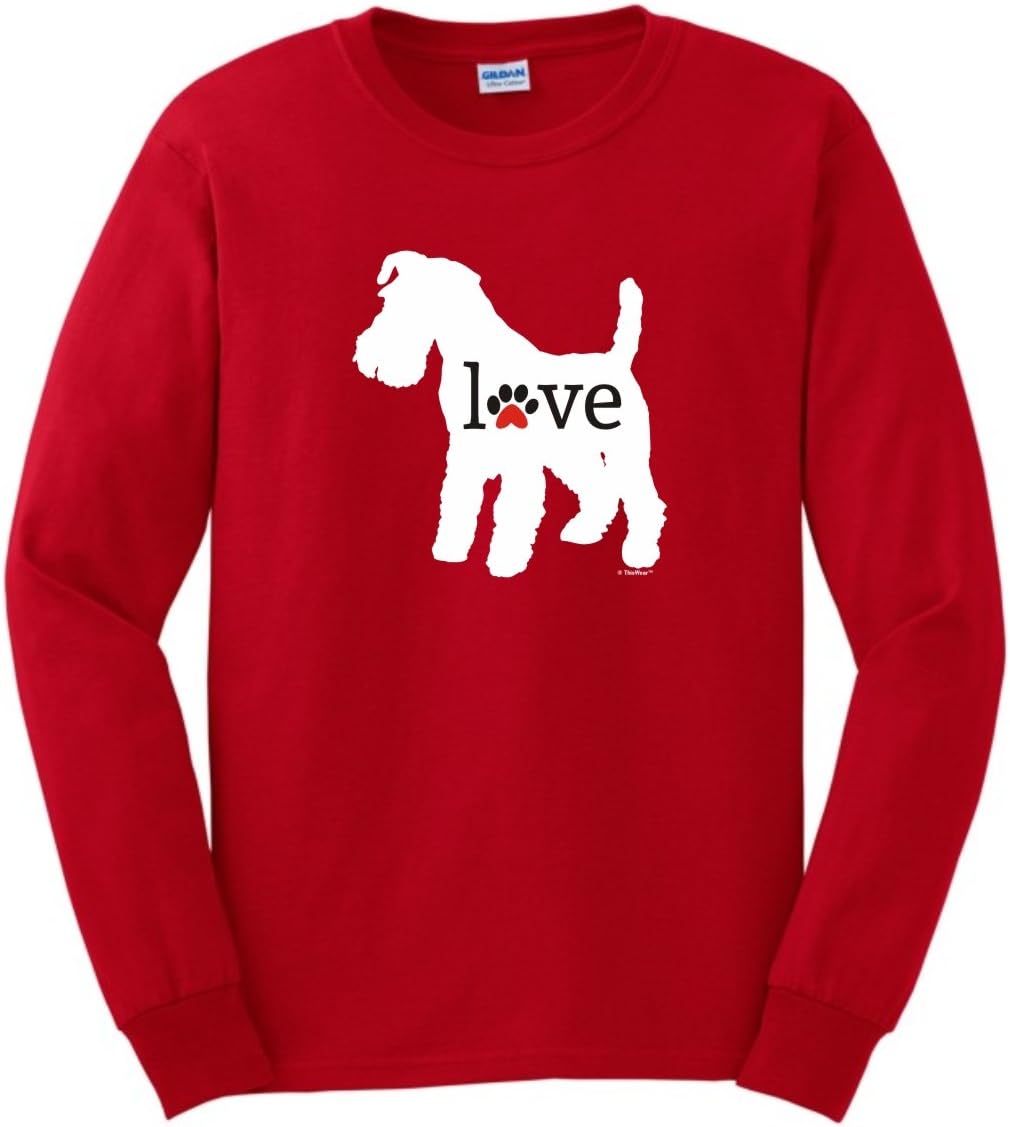 Schnauzer Love Dog Paw Prints Long Sleeve T-Shirt - Red