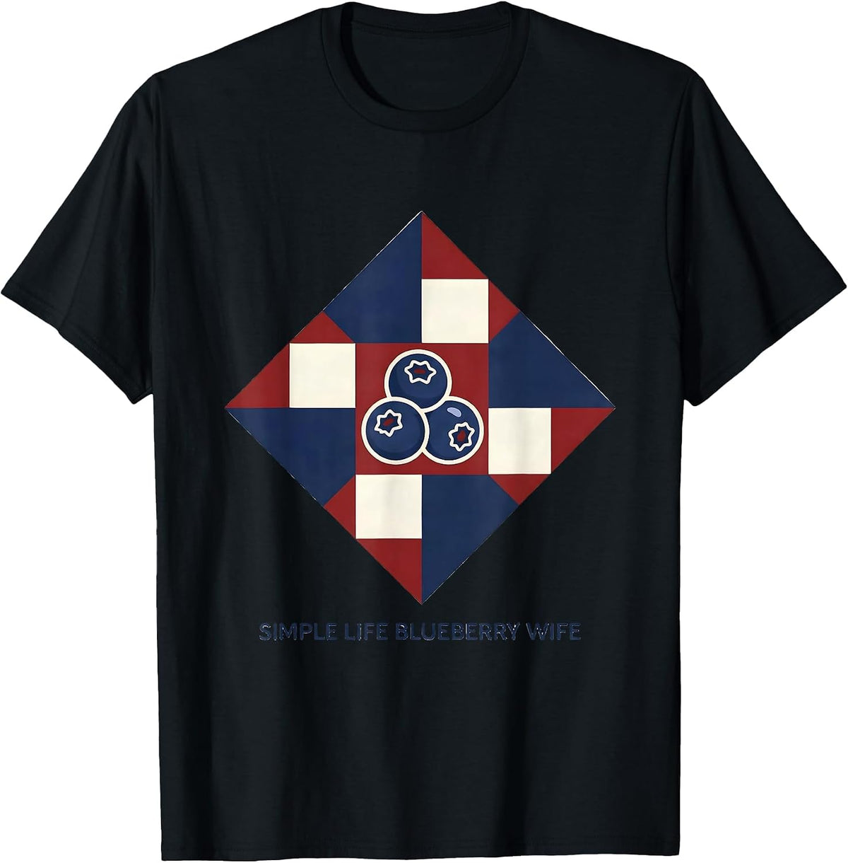 Men's Simple Life Blueberry Wife Red White and Blue Design T-Shirt - Black