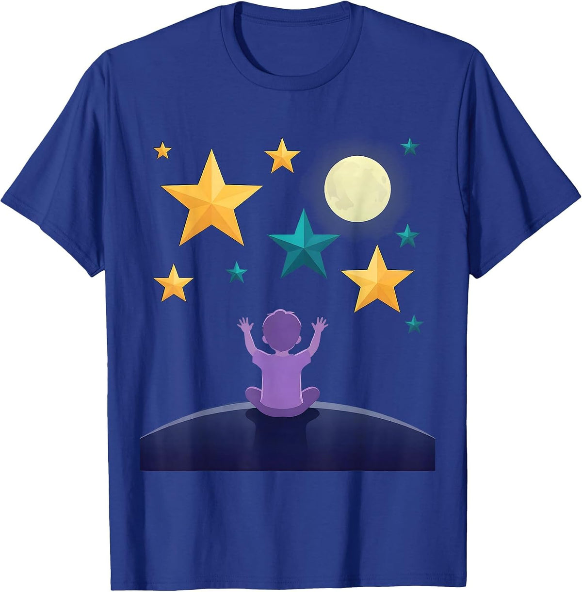 Autism Awareness Child Stargazing Night Sky Design T-Shirt - Royal Blue