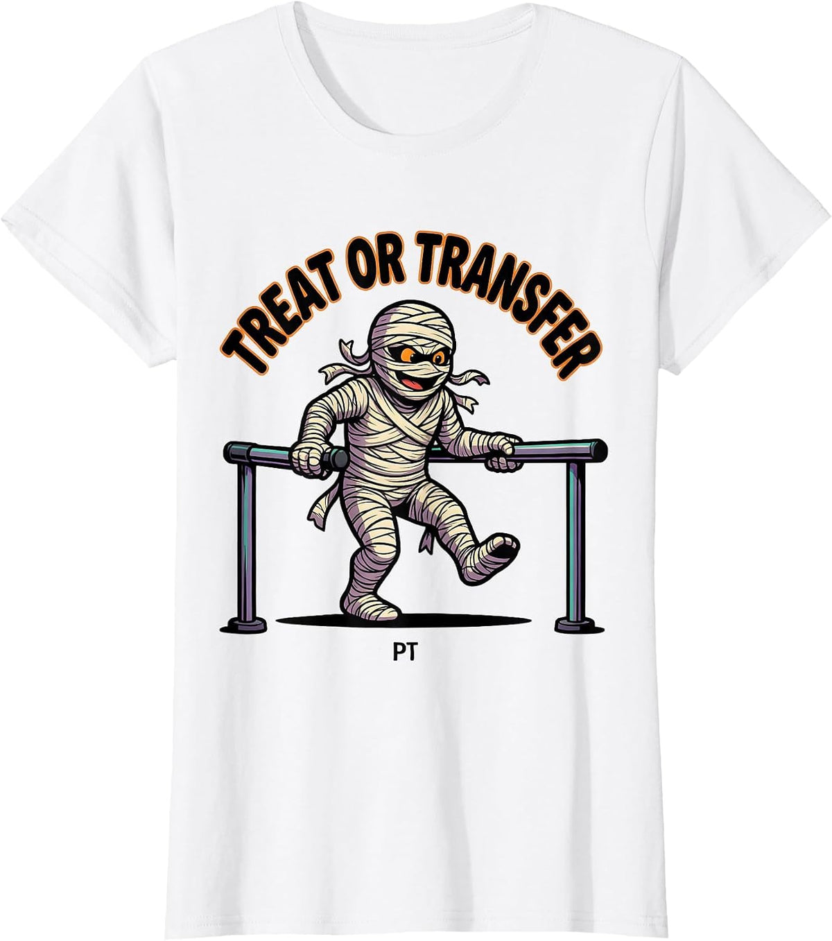 Treat Or Transfer PT Cartoon Halloween Physical Therapy T-Shirt - White