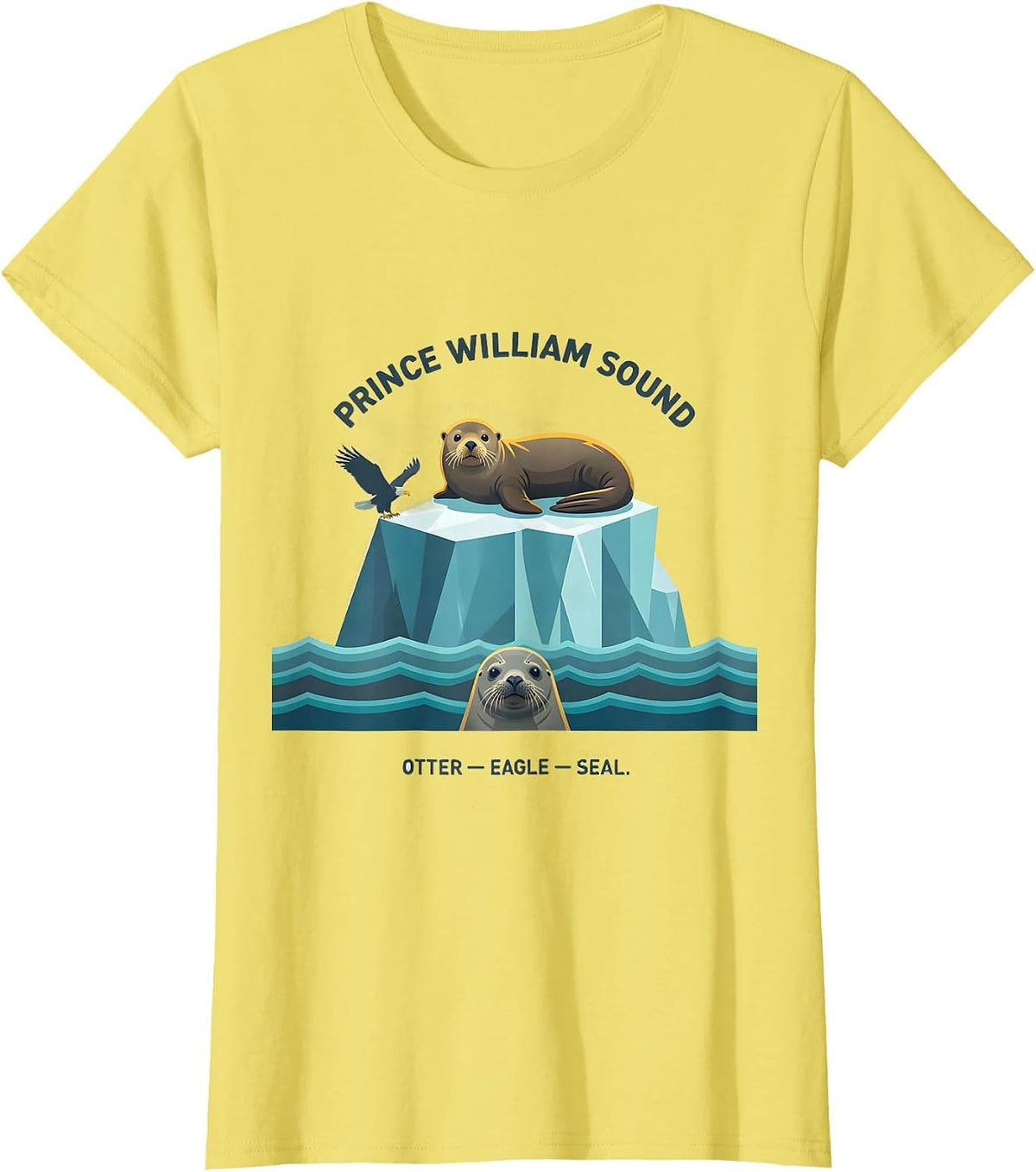 Women's Prince William Sound Otter Eagle Seal Alaska Souvenir T-Shirt - Lemon Yellow