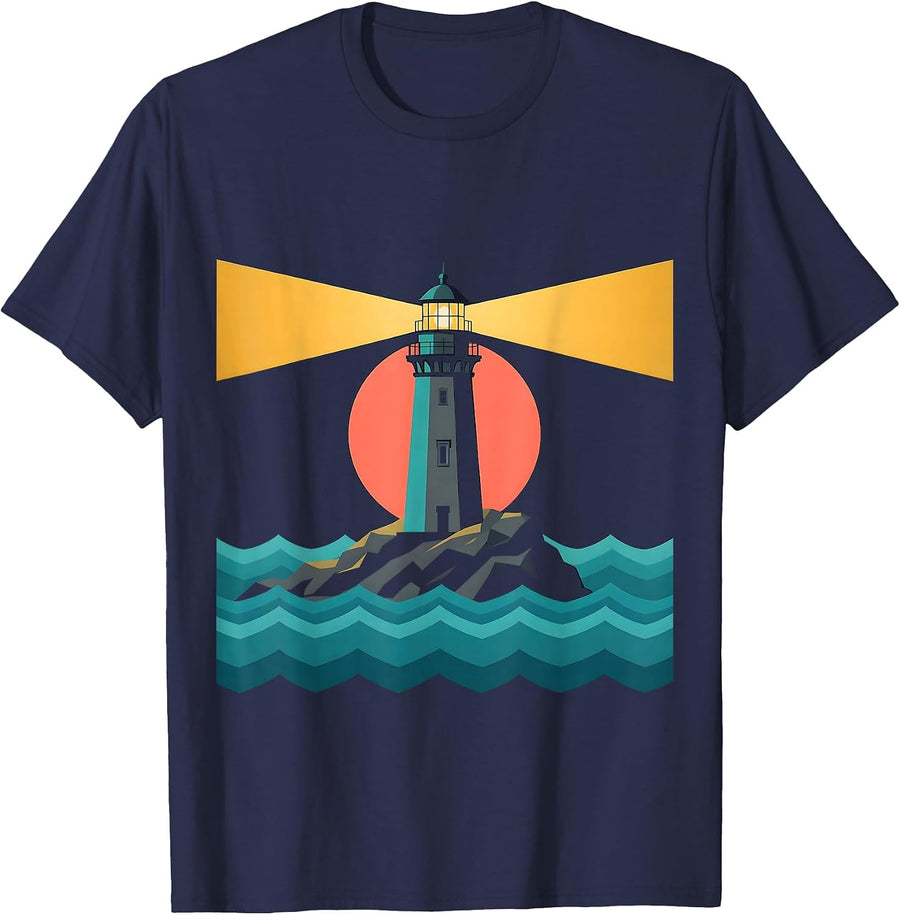 Lighthouse Beam Over Water Special Ed Teacher T-Shirt - Navy Blue