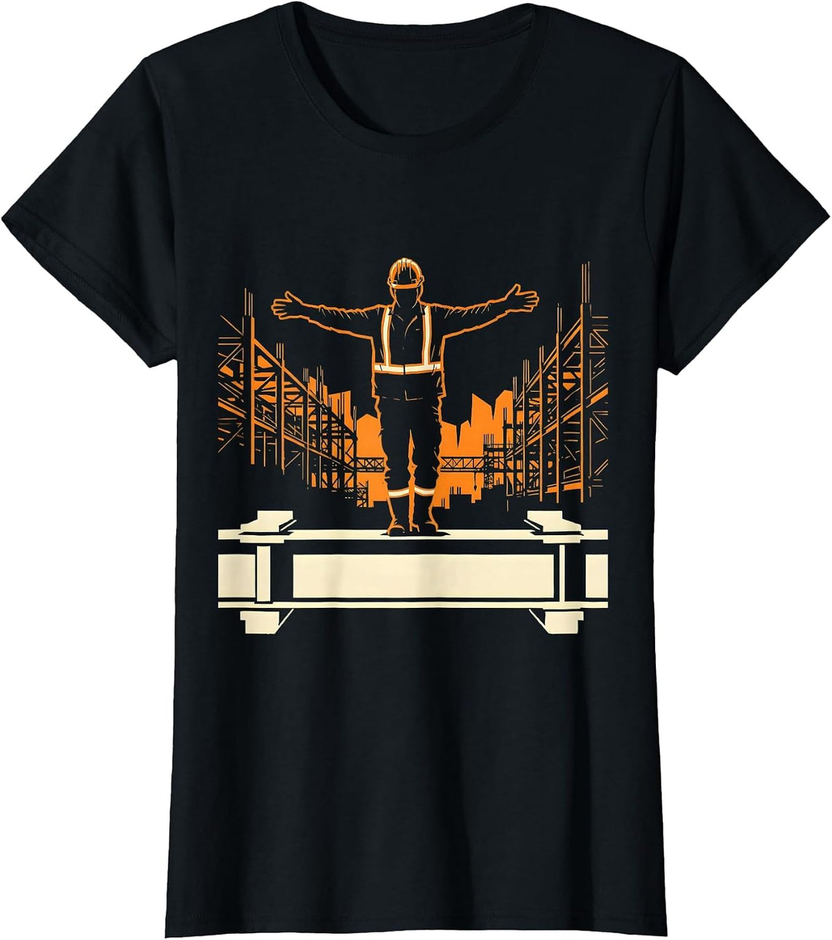 Iron Worker Balancing on Steel Beam Illustration T-Shirt - Black