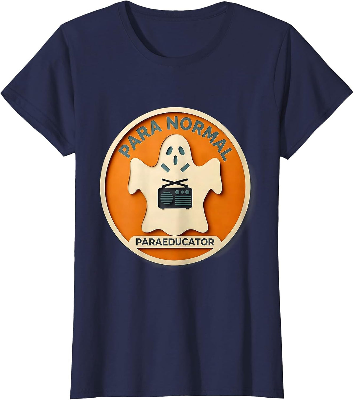 Women's Para Normal Paraeducator Paper Cutout Ghost Halloween T-Shirt - Navy Blue