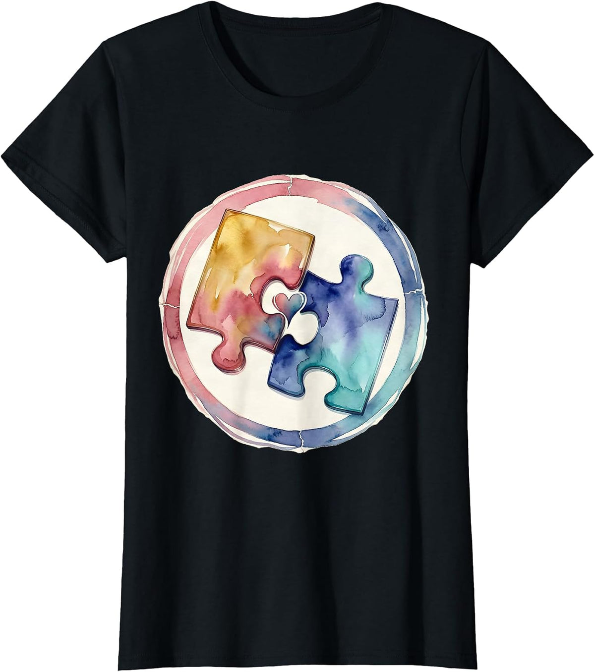 Women's Autism Mom Puzzle Pieces Connected Love Design T-Shirt - Black