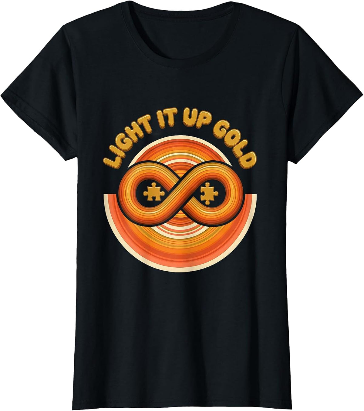 Women's Light It Up Gold Autism Awareness Design T-Shirt - Black