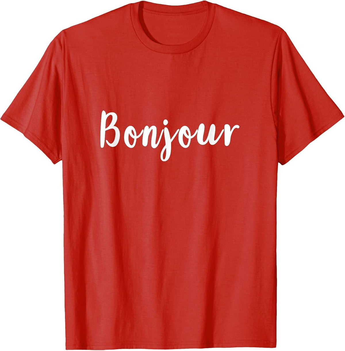 Bonjour Hello French Proverb Graphic Design T-Shirt - Red