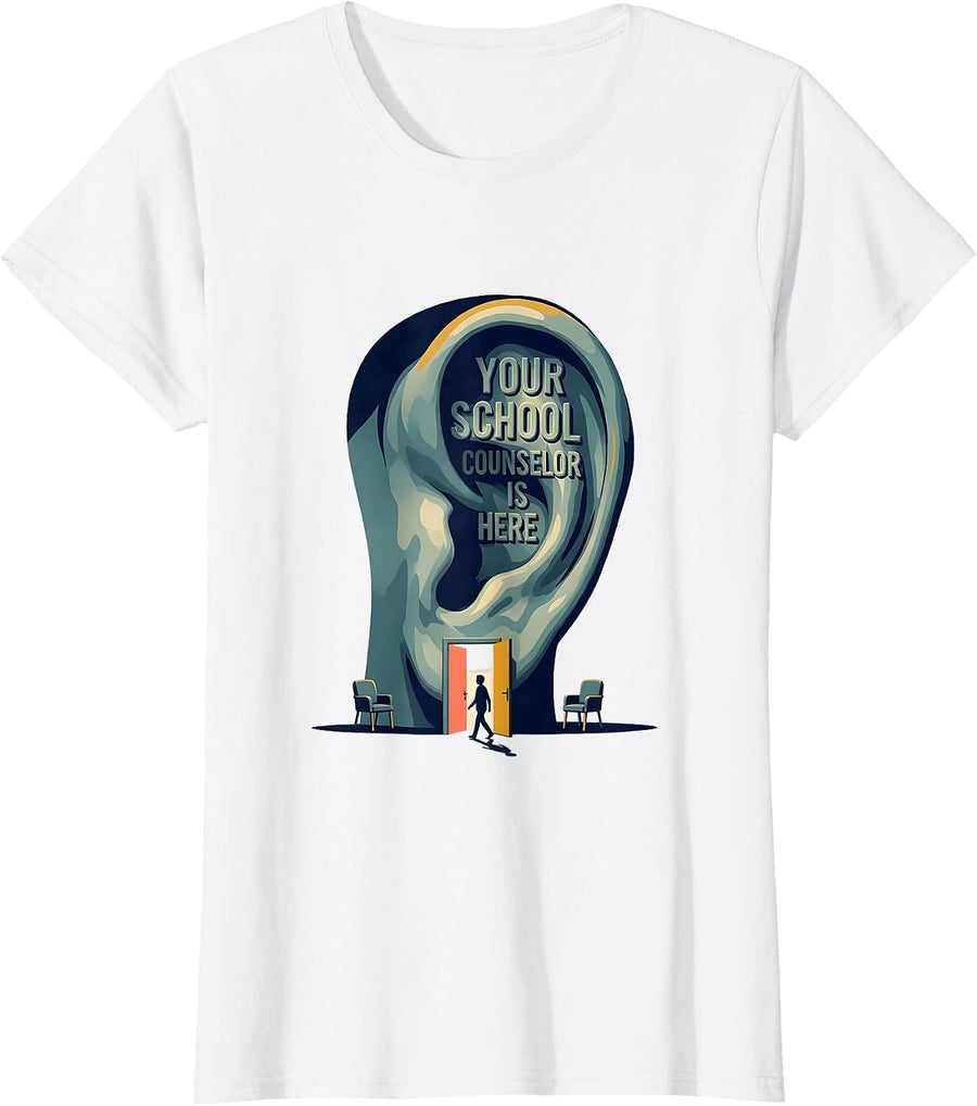 Women's Your School Counselor Is Here Groovy Retro Humor T-Shirt - White