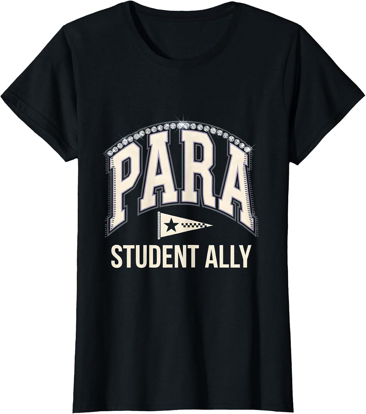 Women's Para Student Ally Sparkle Varsity Teacher's Aide T-Shirt - Black