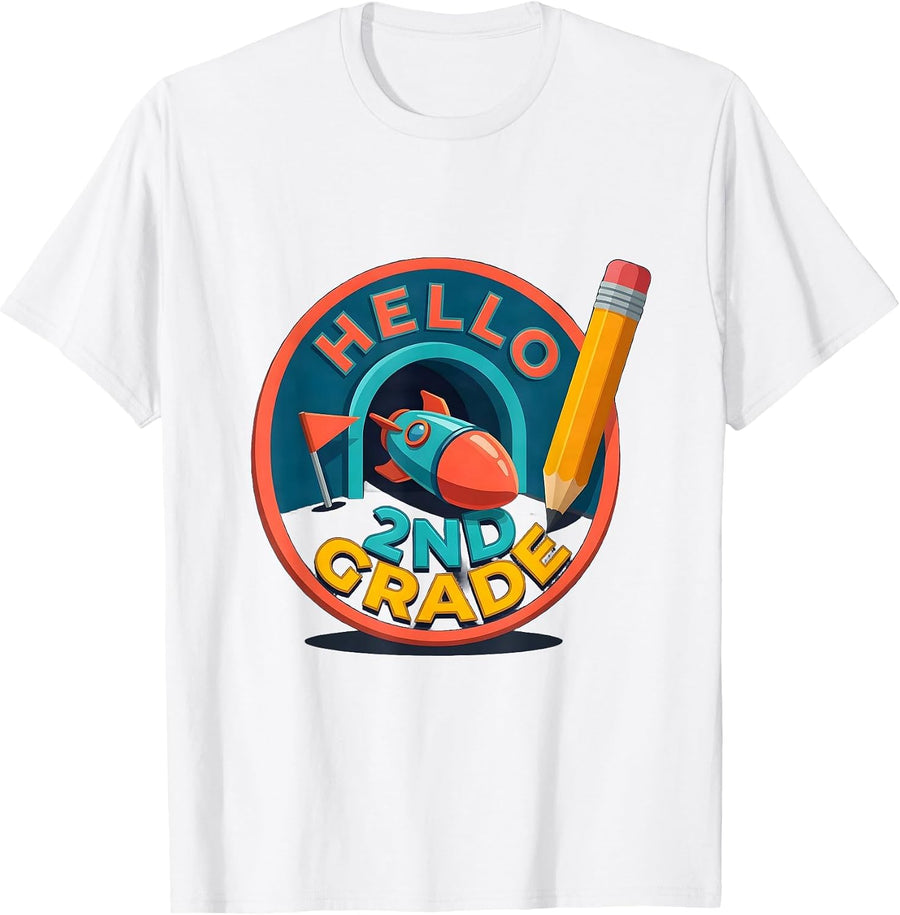 Hello, 2nd Grade Flat Vector Back To School Gamer Boy T-Shirt - White