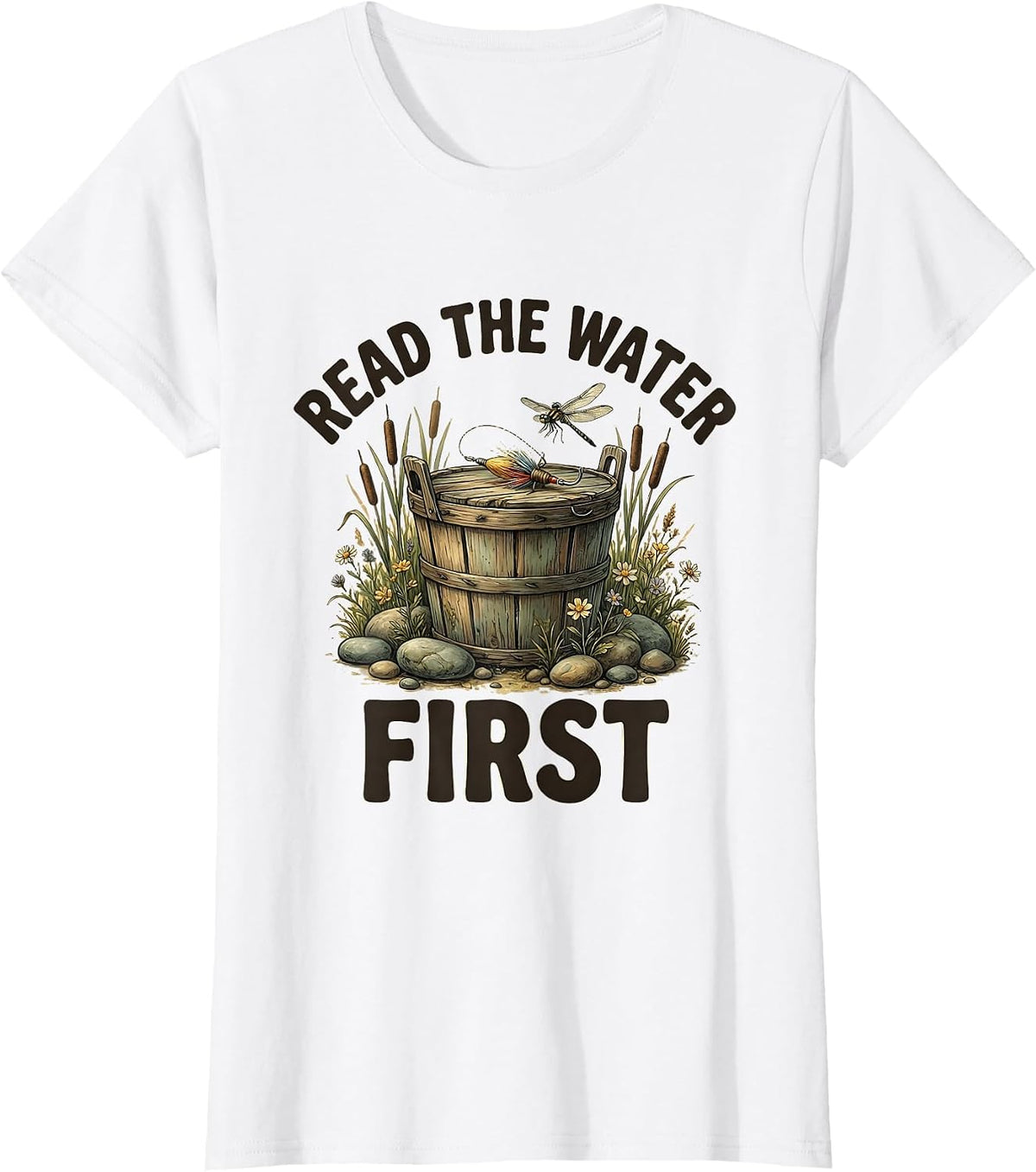 Read the Water First Fly Fishing Design T-Shirt - White