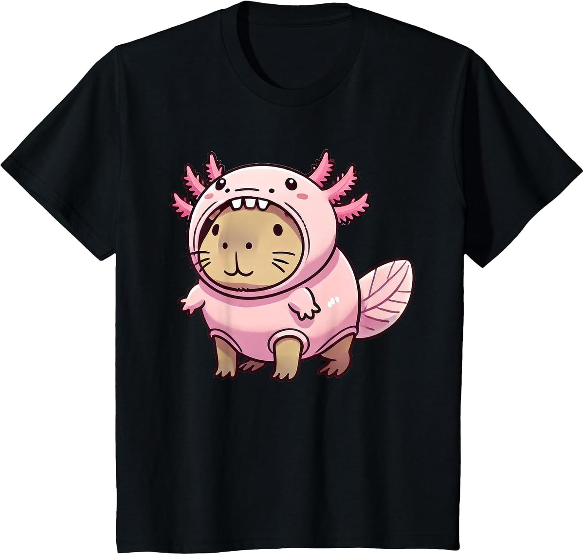 Kawaii Capybara Axolotl Costume T-Shirt - Black