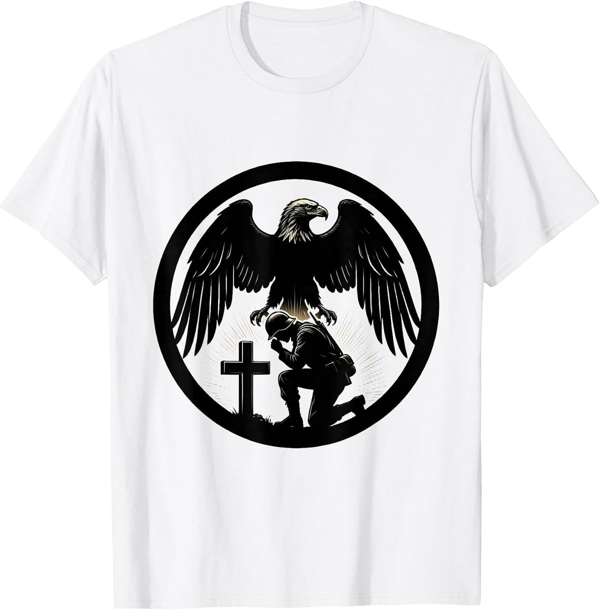 Men's God Family Country Soldier Kneeling Memorial T-Shirt - White