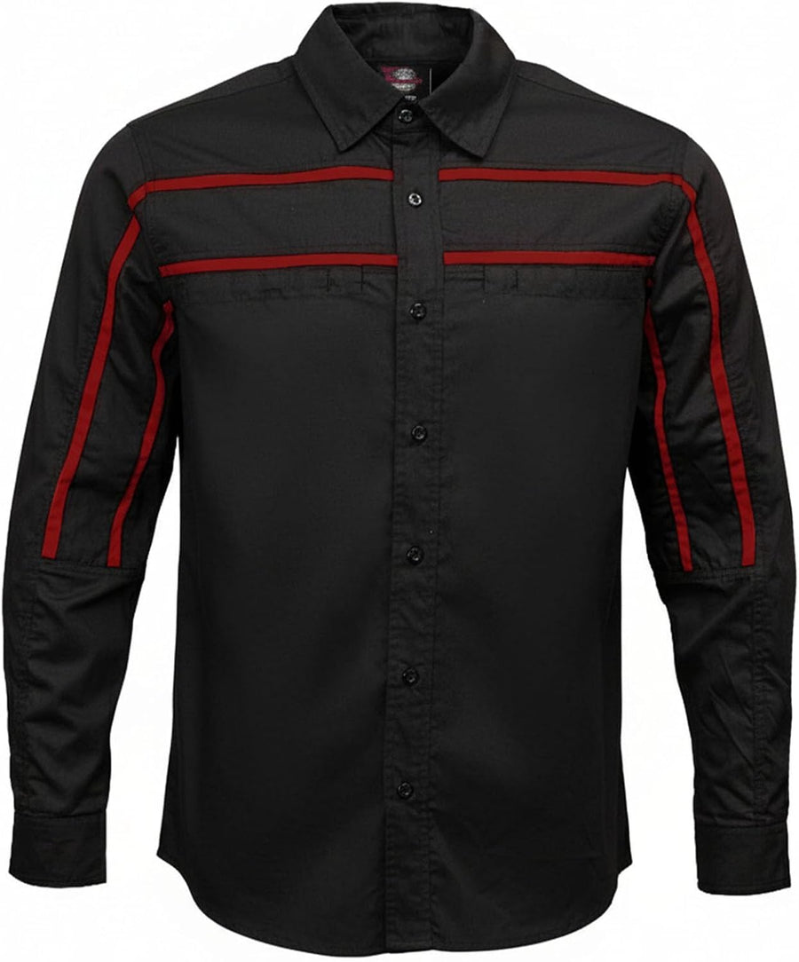 MMCC Men's Octane Long Sleeve Mechanic Shirt - Black with Grey Stripe - 50-50 Cotton Poly - MMCC16000 - Blk\/Red