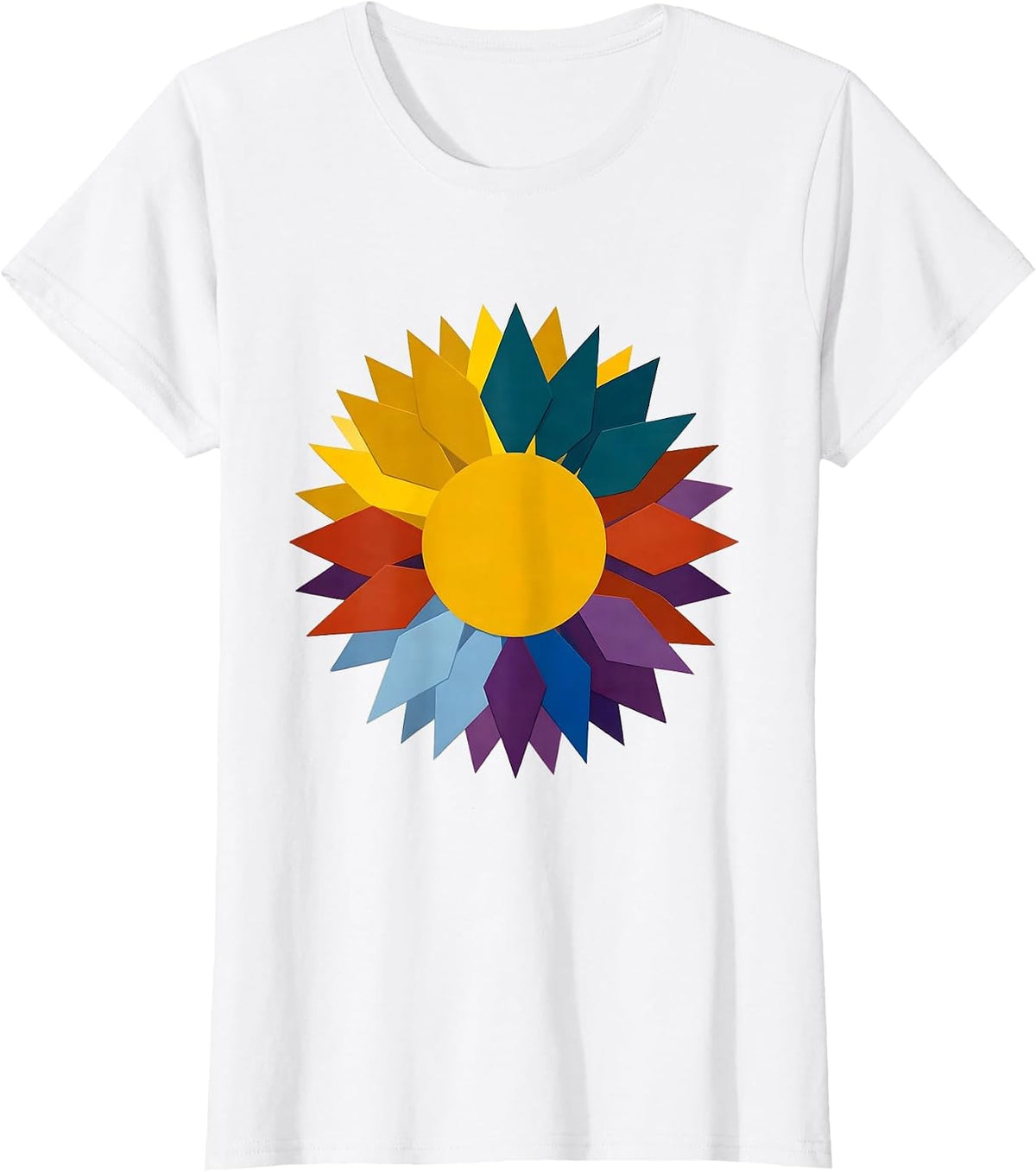 Autism Awareness Sunflower Geometric Petals Design T-Shirt - White