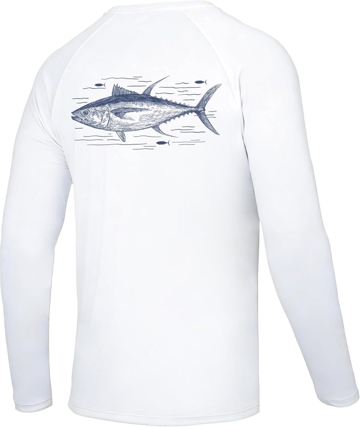 Men's UPF 50+ Fishing Shirt, Long Sleeve Quick Dry Sun Shirts - White (Line Artn Tuna)